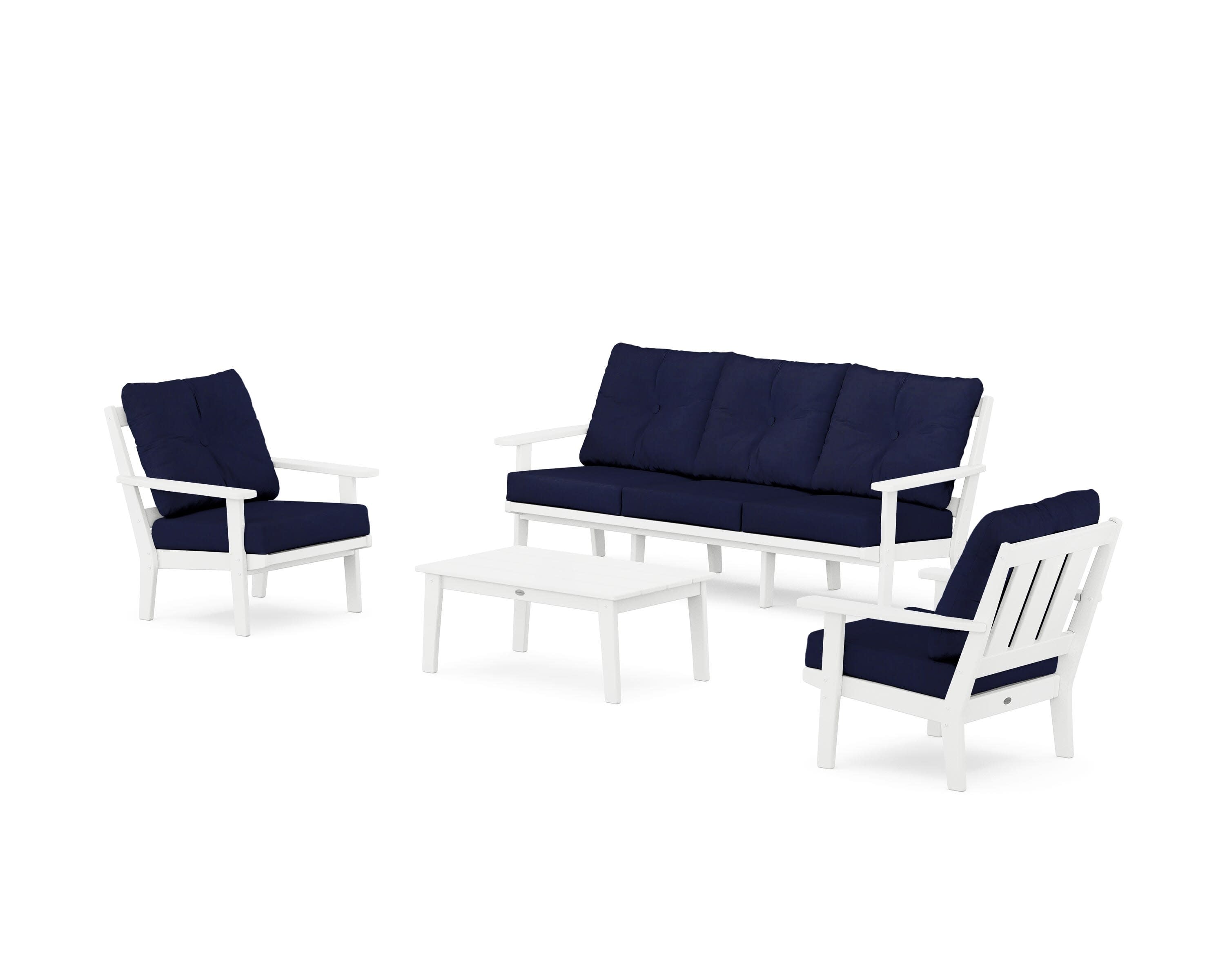 Oxford 4-Piece Deep Seating Set with Sofa in White / Navy