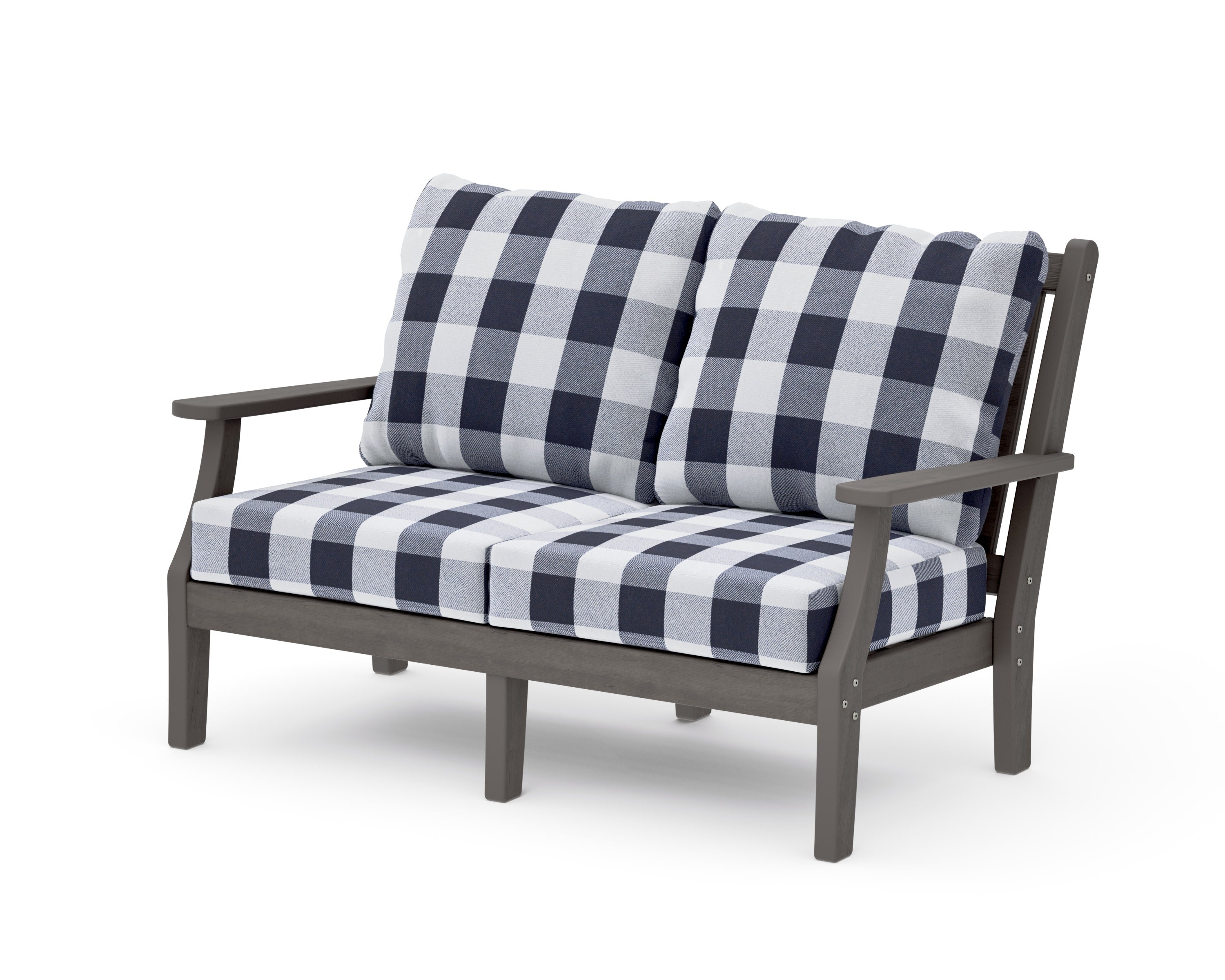 Wovendale Deep Seating Loveseat in Driftwood / Buffalo Plaid Navy