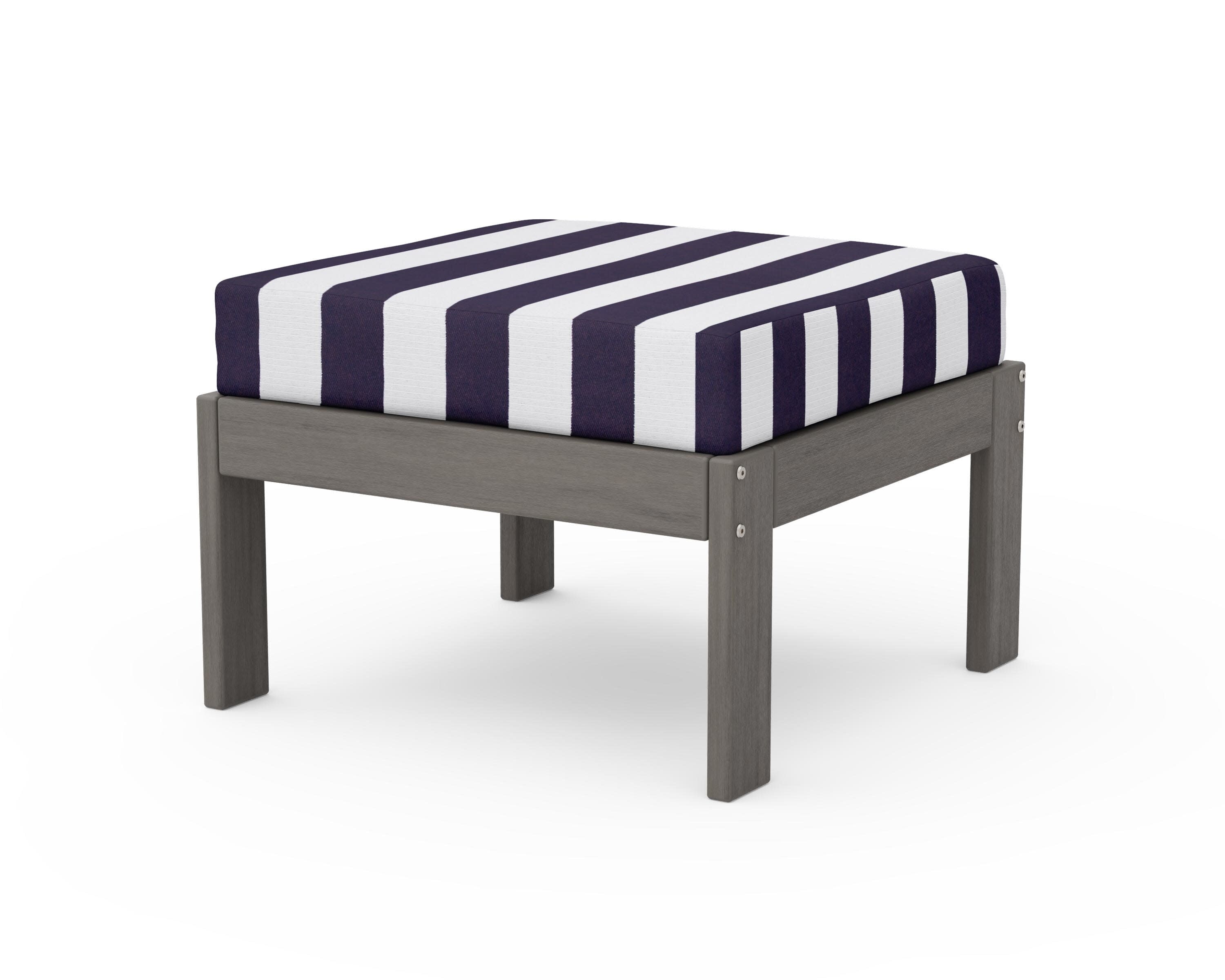 Vineyard Modular Ottoman in Driftwood / Cabana Stripe Navy