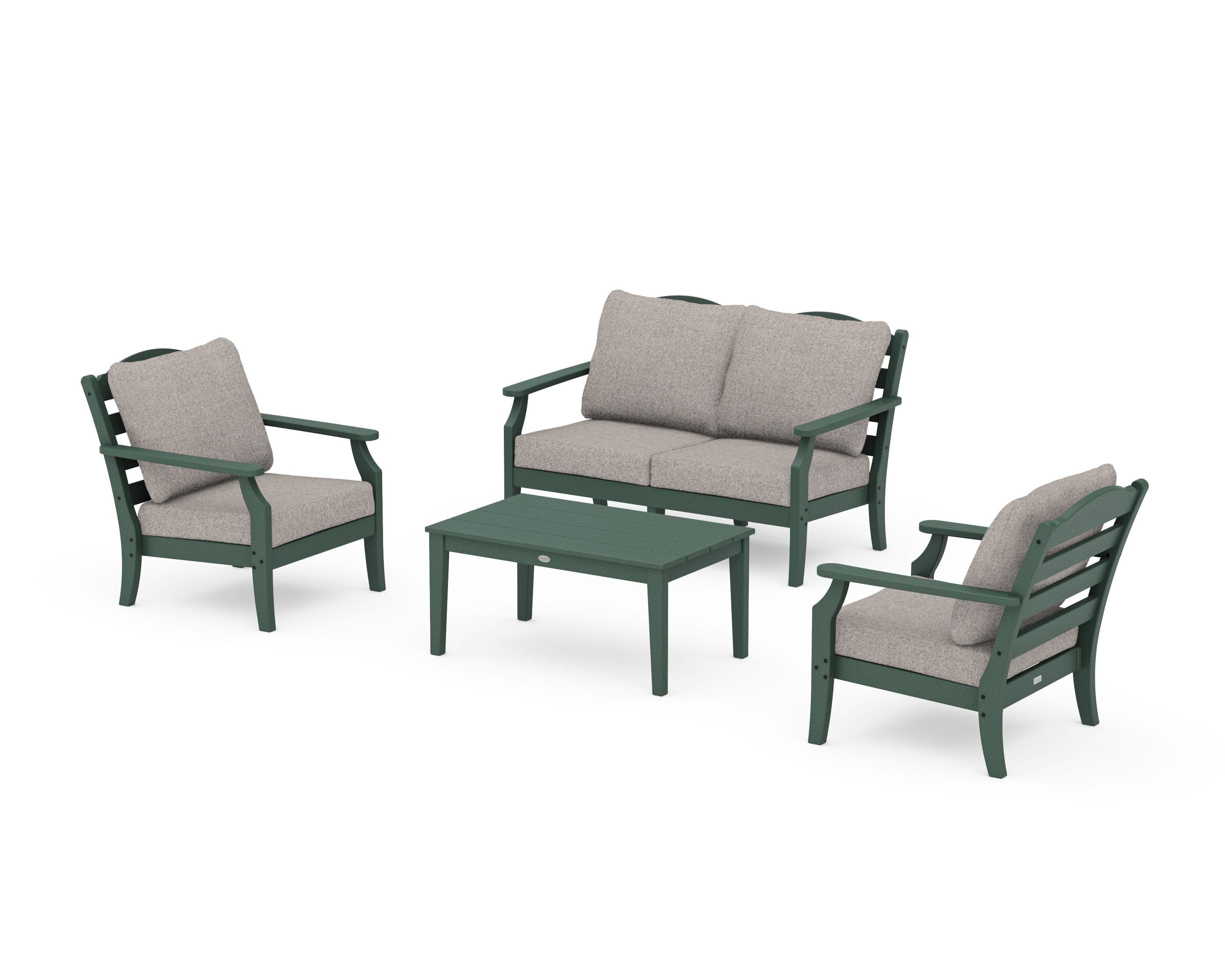 Savannah 4-Piece Deep Seating Set with Loveseat in Green / Weathered Tweed