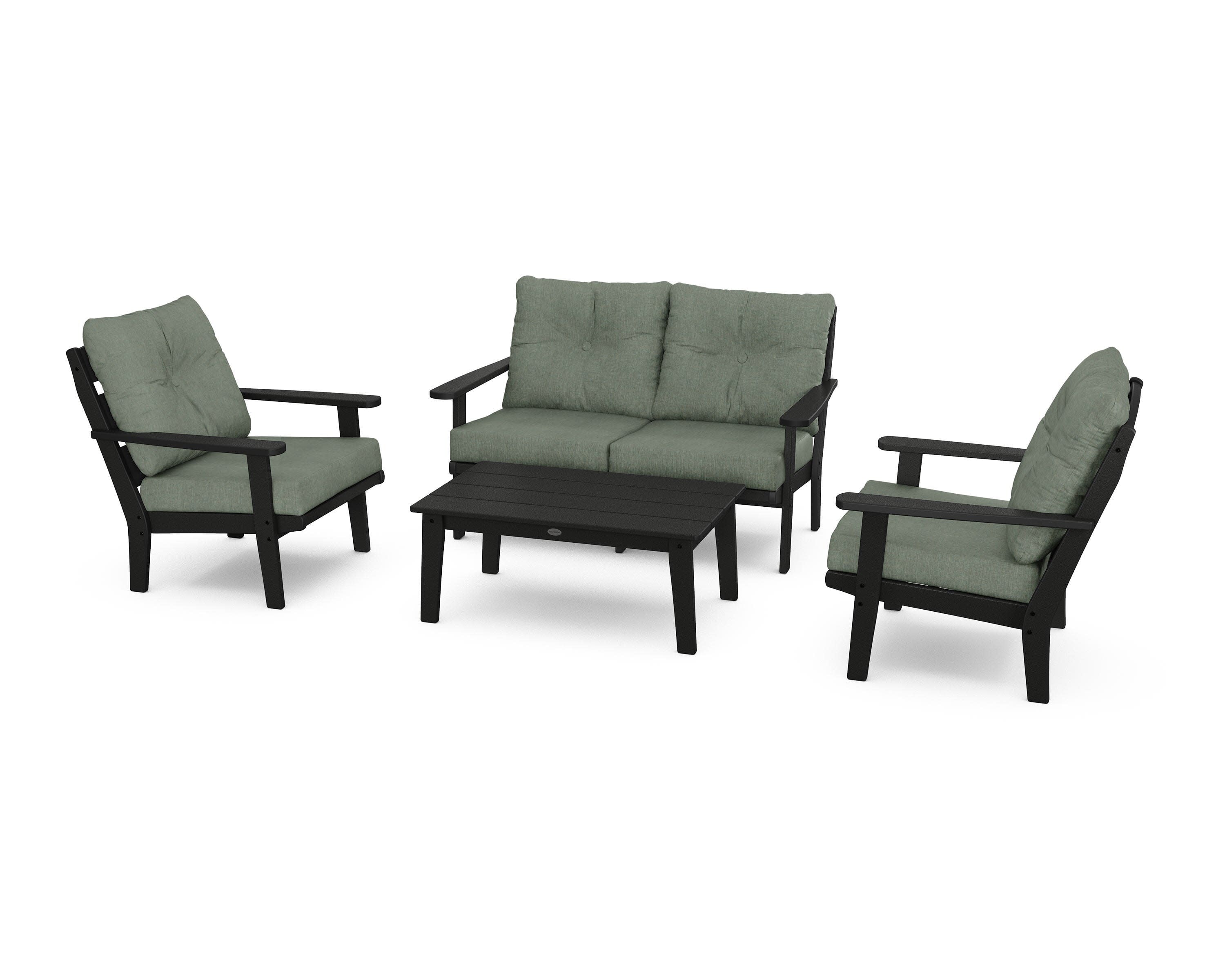 Lakeside 4-Piece Deep Seating Set in Black / Cast Sage
