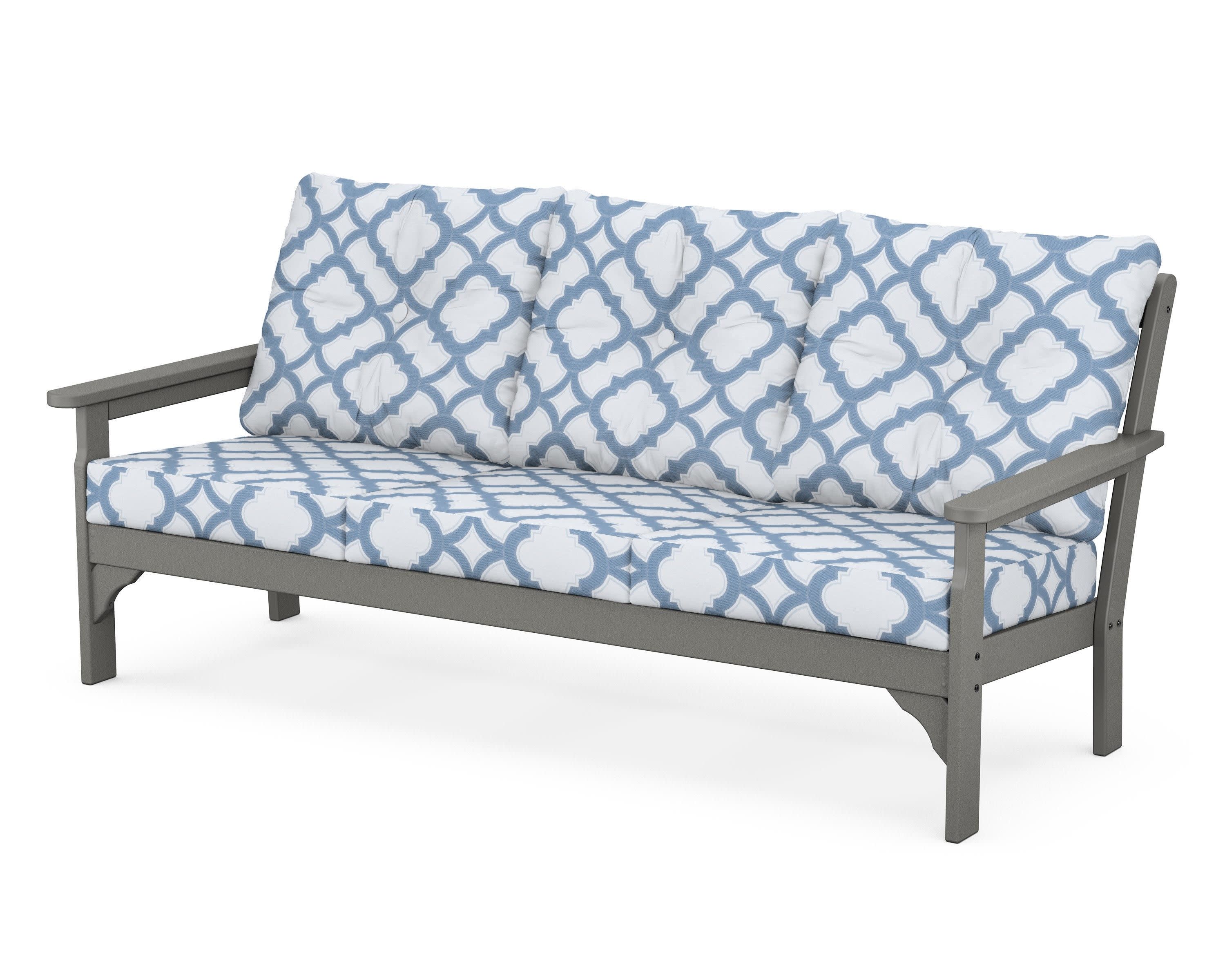 Vineyard Deep Seating Sofa in Slate Grey / Trellis Sky Blue