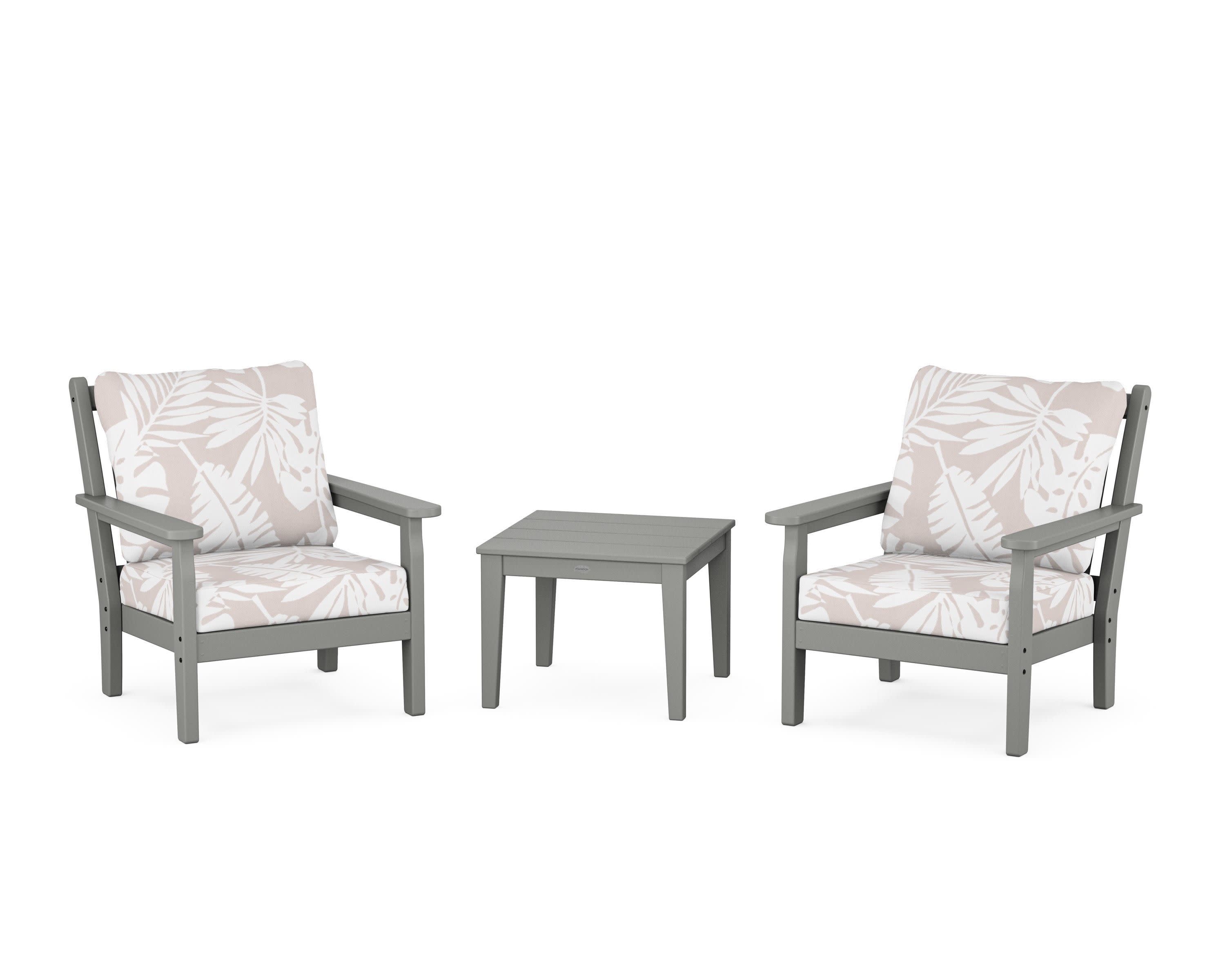 Chippendale 3-Piece Deep Seating Set in Slate Grey / Leaf Dune Burlap