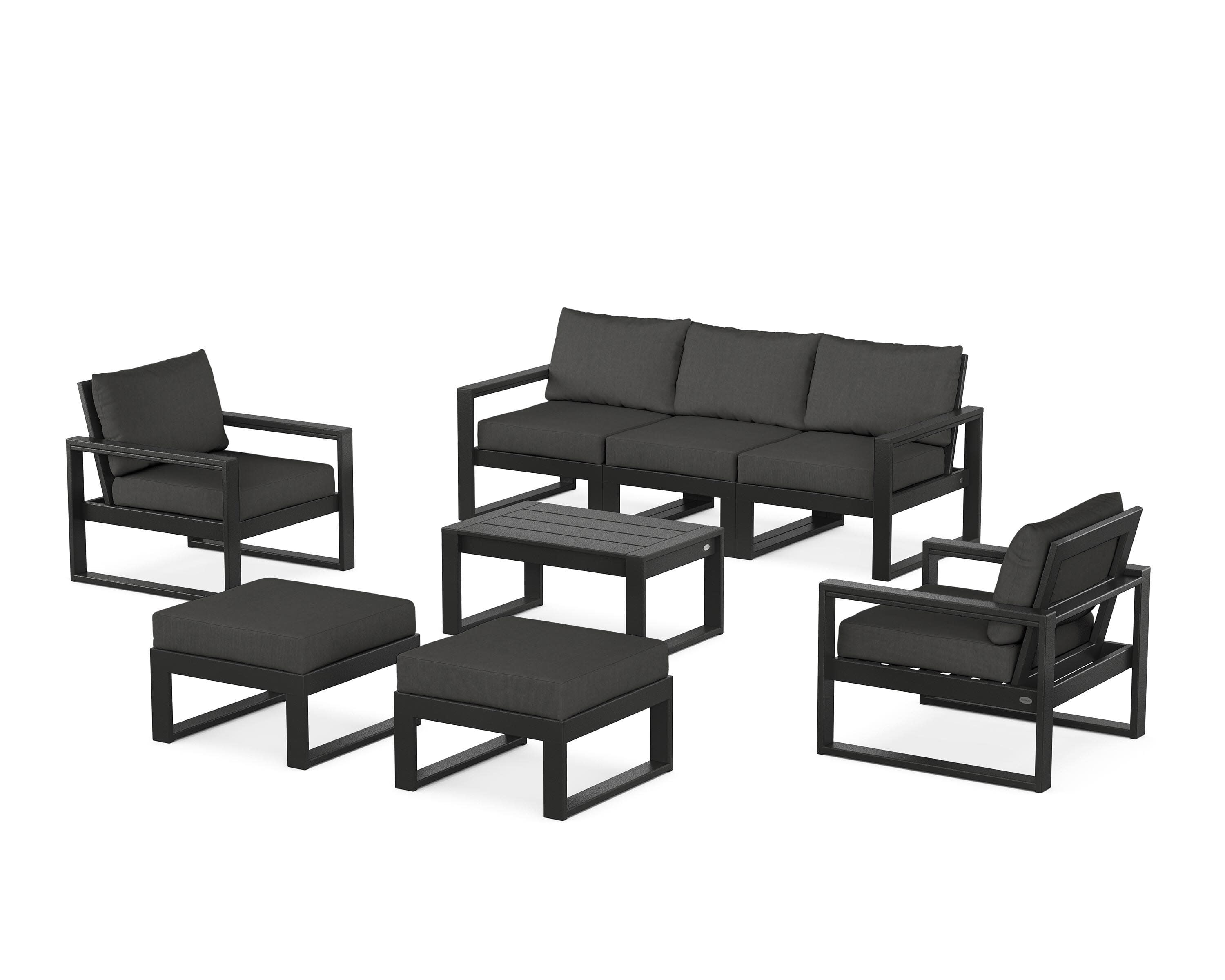EDGE Sectional 8-Piece Lounge Sofa Set in Black / Spectrum Carbon