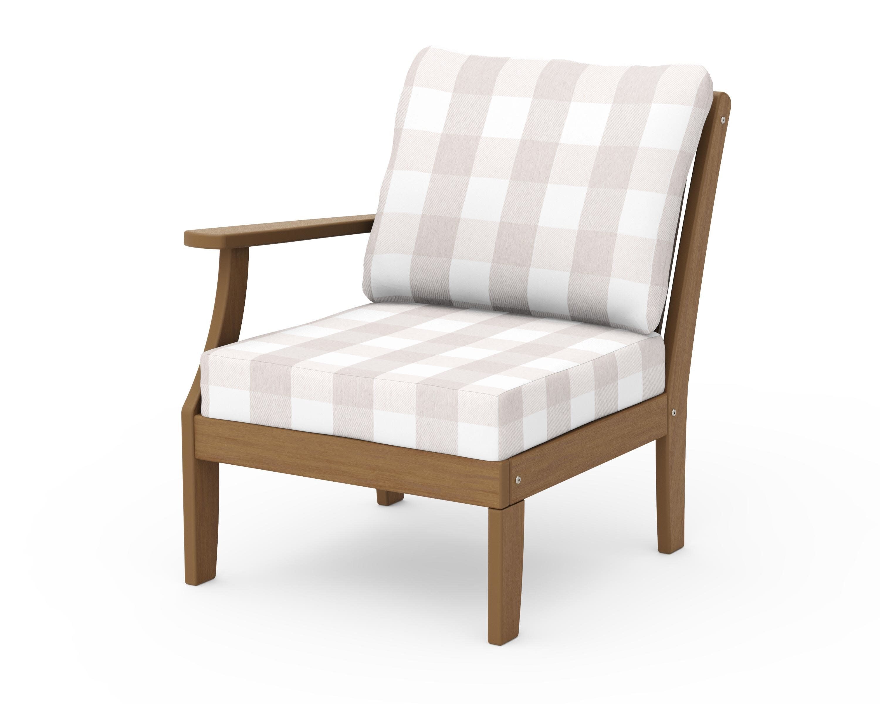 Braxton Modular Left Arm Chair in Natural / Buffalo Plaid Dune Burlap