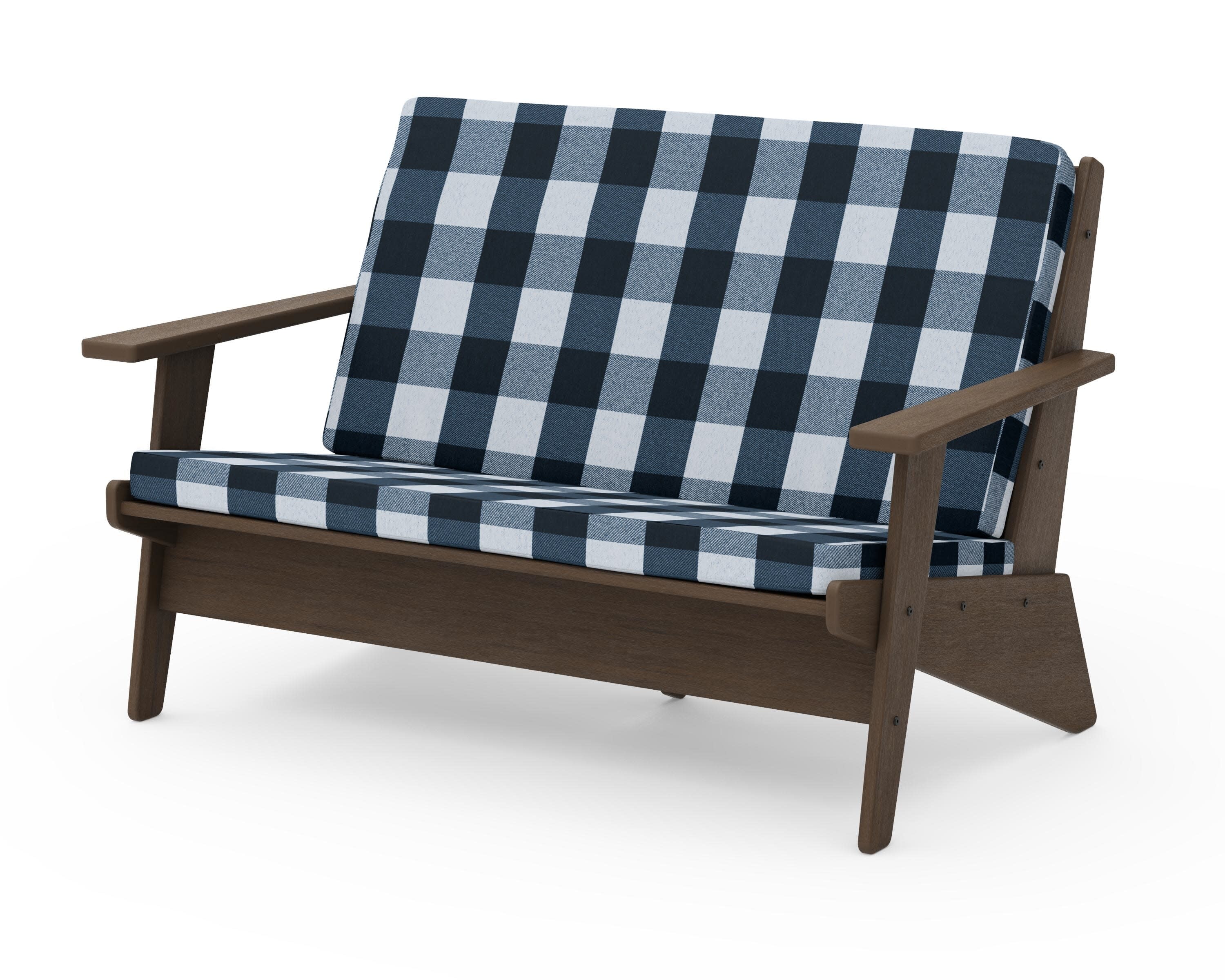 Riviera Modern Lounge Loveseat in Kona / Buffalo Plaid Marine Indigo