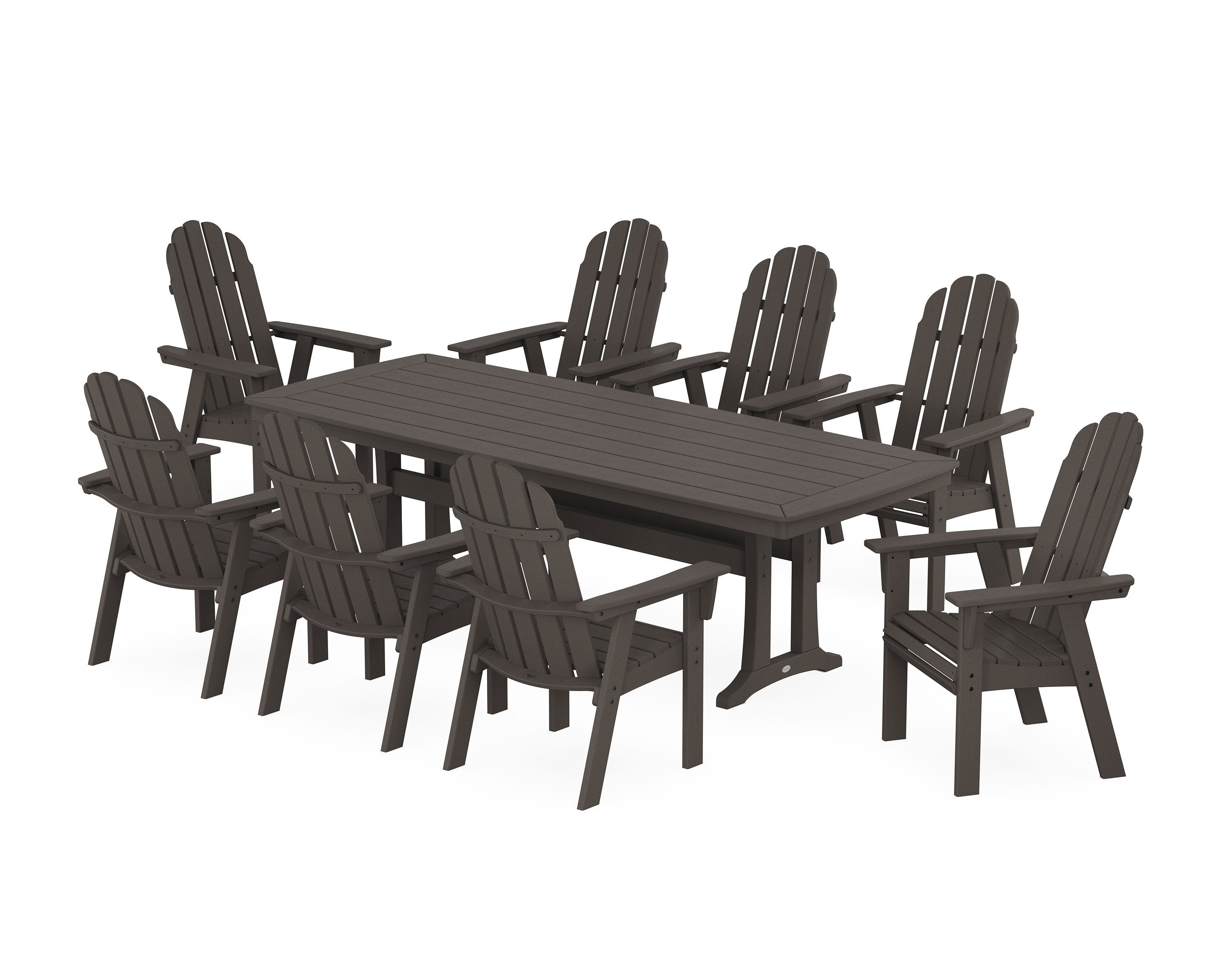 Vineyard Curveback Adirondack 9-Piece Dining Set with Trestle Legs in Vintage Coffee