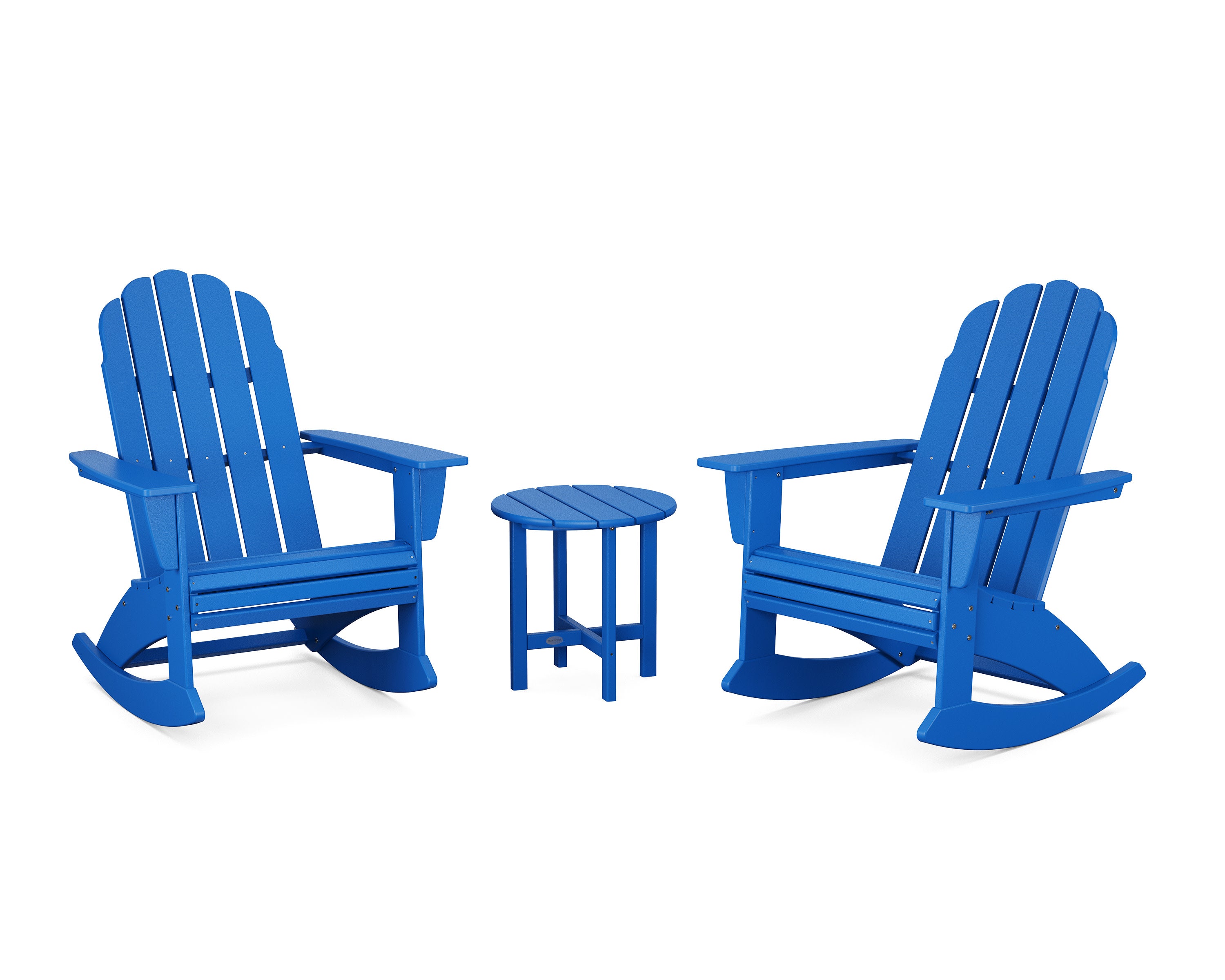 Vineyard Curveback 3-Piece Adirondack Rocking Chair Set in Pacific Blue