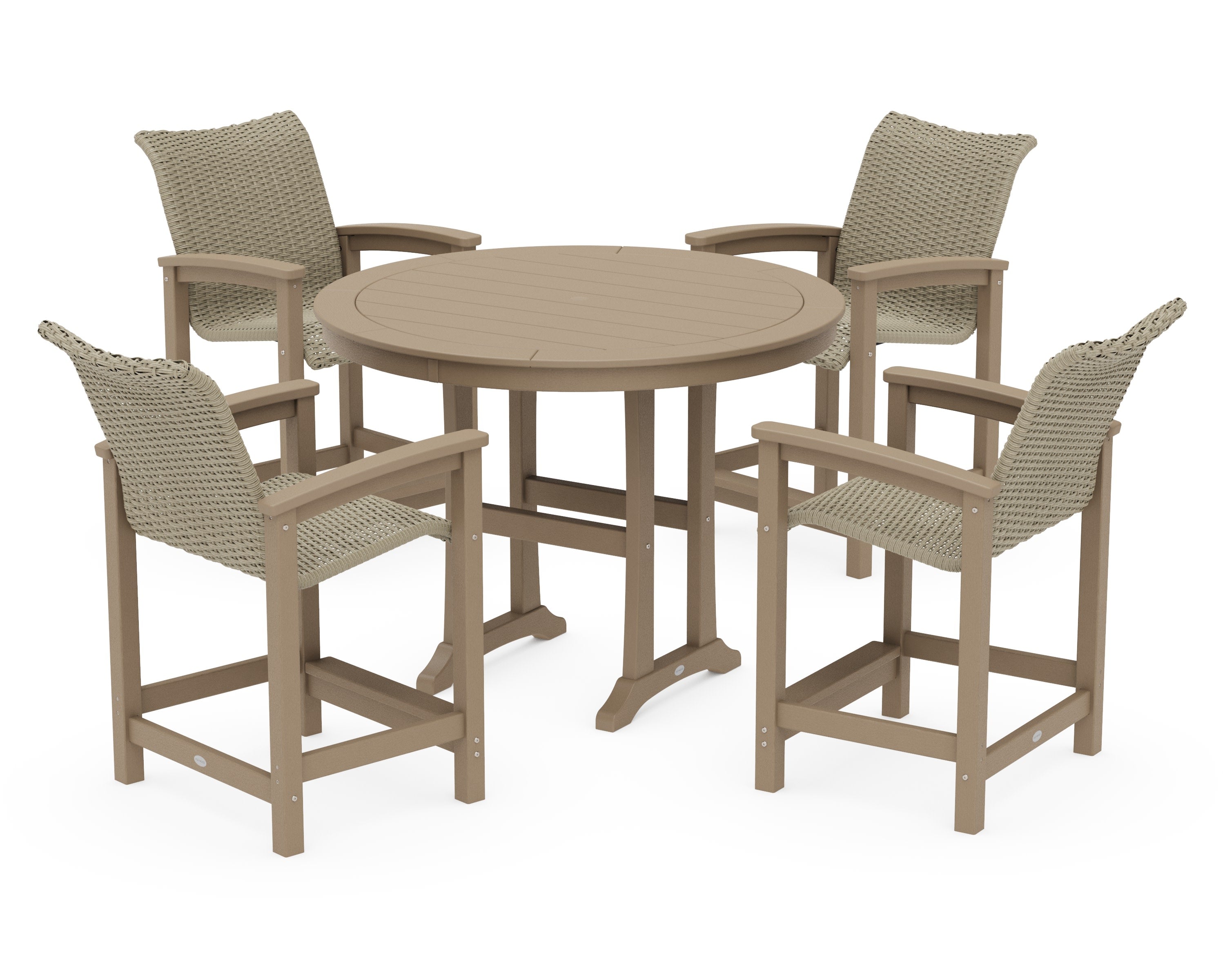 Coastal Woven 5-Piece Round Counter Set in Vintage Sahara / Dune Grass