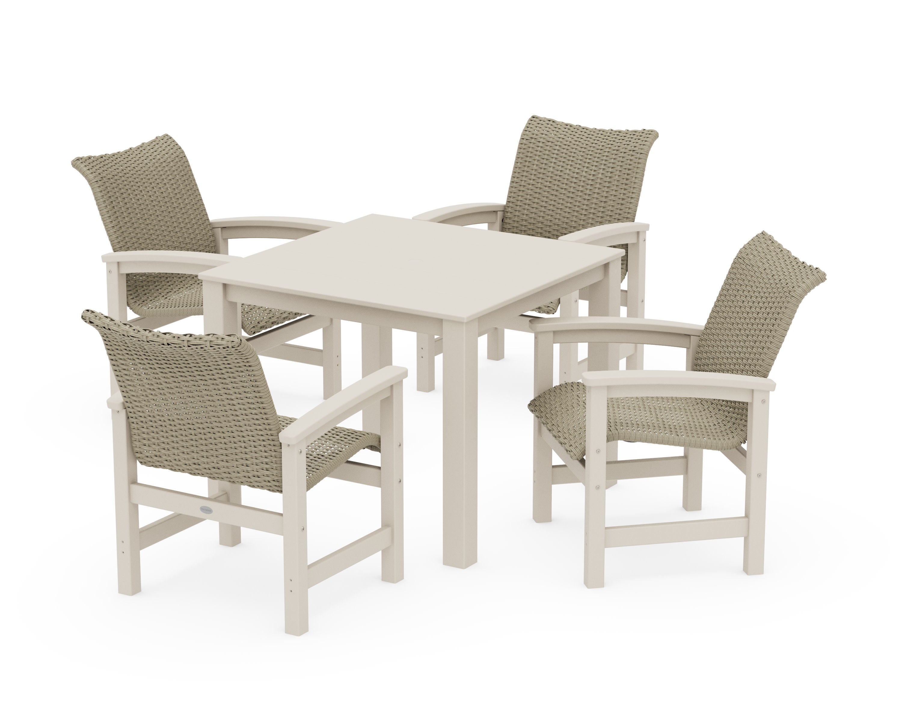 Coastal Woven 5-Piece Parsons Dining Set in Sand / Dune Grass