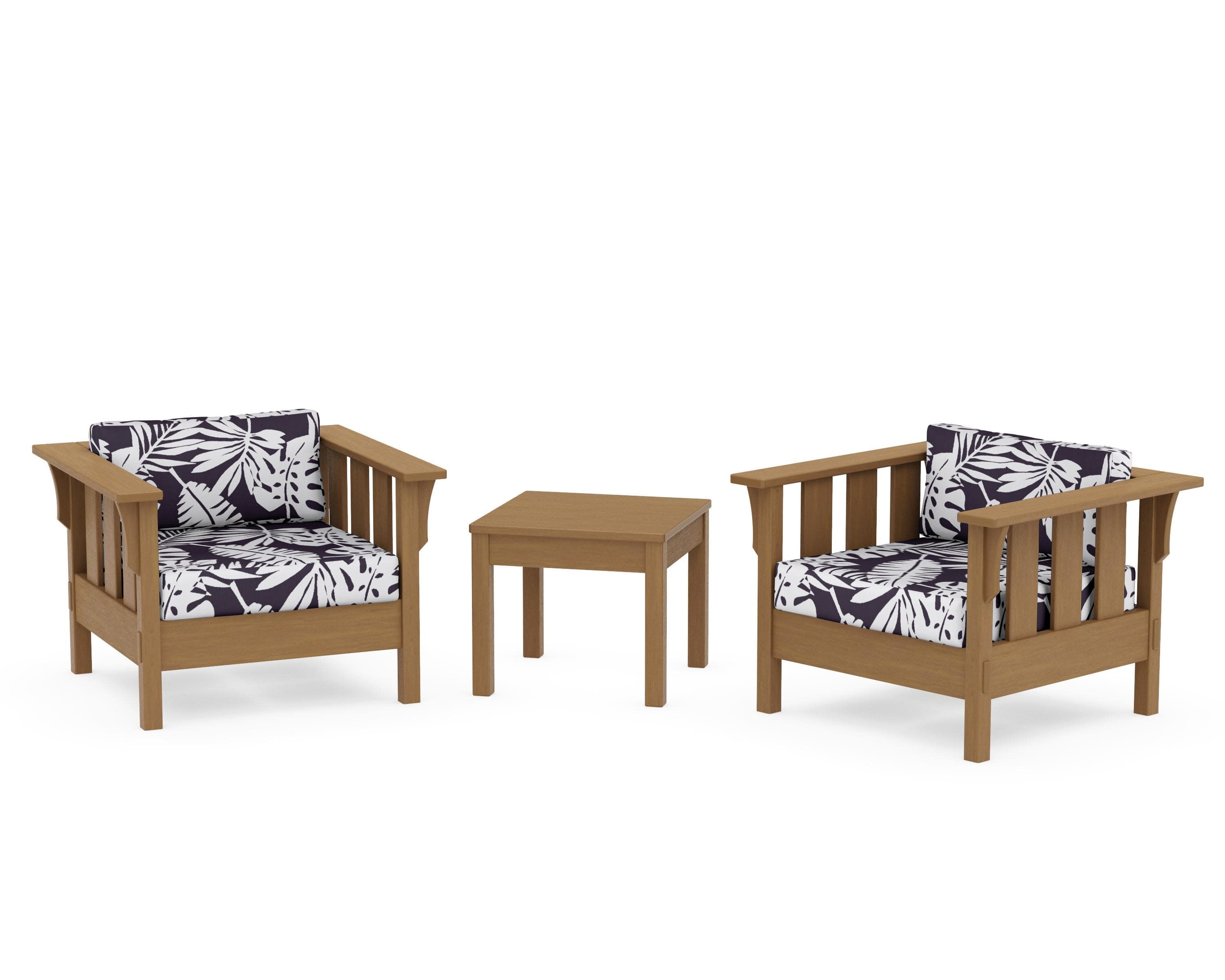 Acadia 3-Piece Deep Seating Set in Natural / Leaf Navy