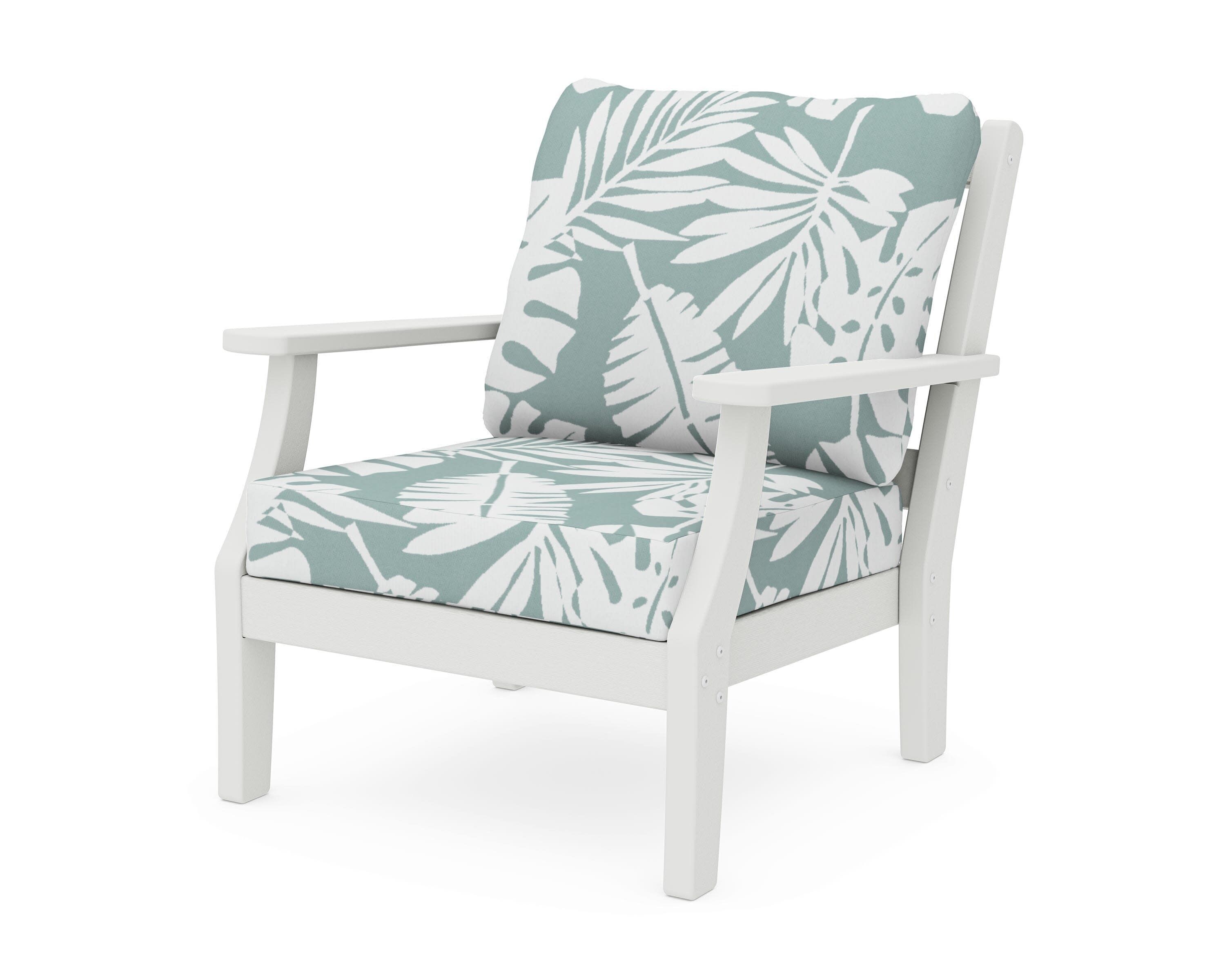 Chinoiserie Deep Seating Chair in Vintage White / Leaf Glacier Spa