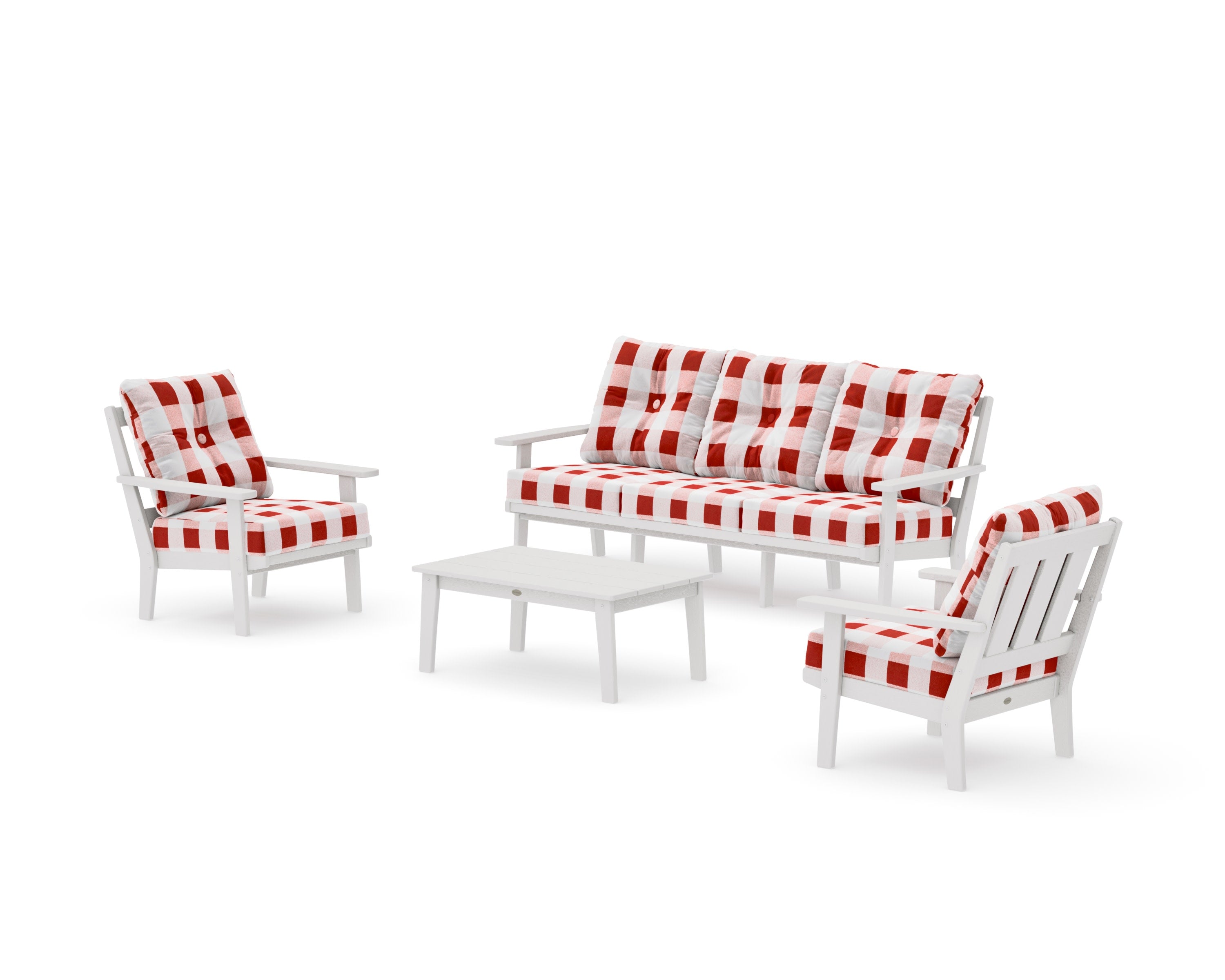 Oxford 4-Piece Deep Seating Set with Sofa in Vintage White / Buffalo Plaid Crimson