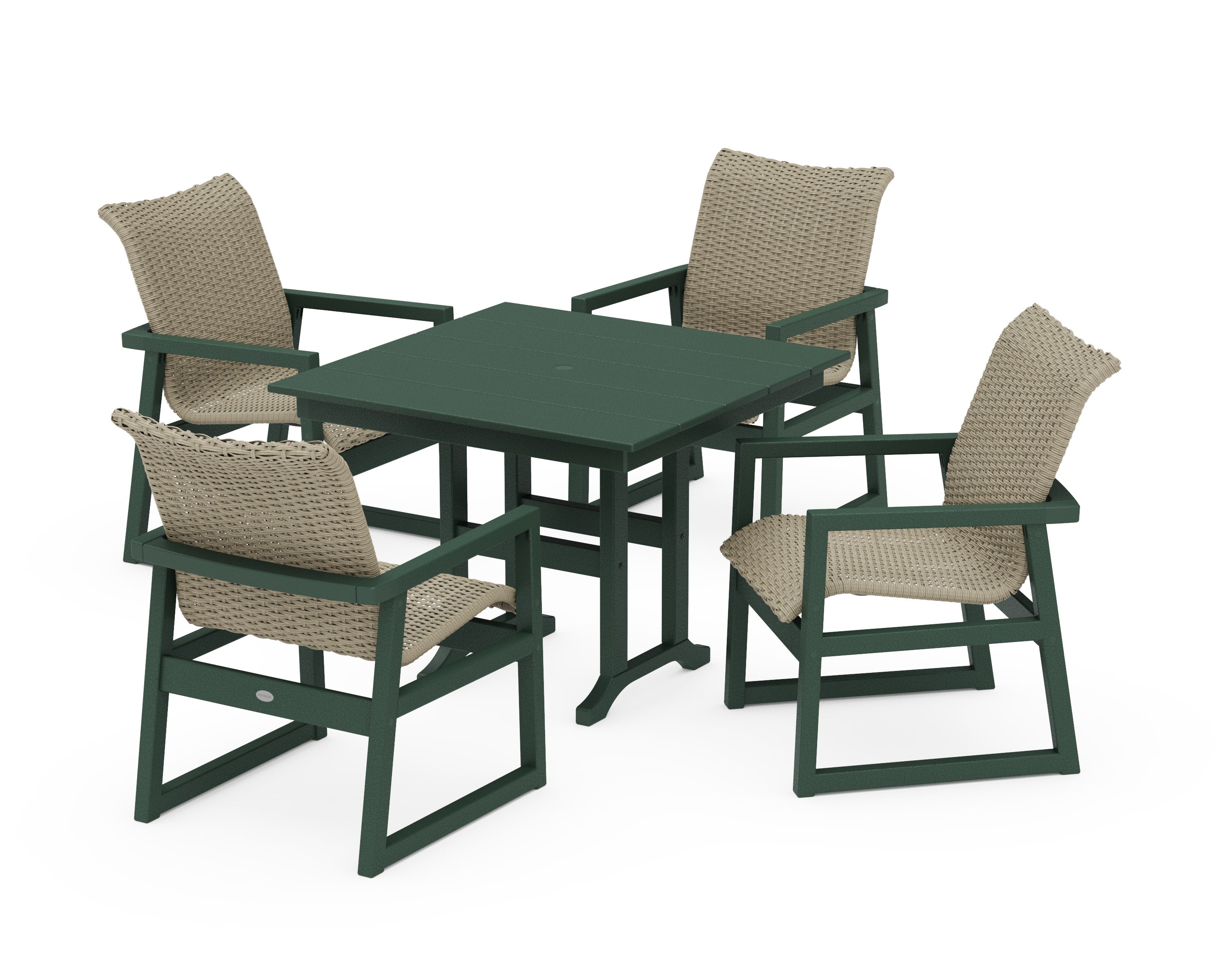 EDGE Woven 5-Piece Farmhouse Dining Set in Green / Dune Grass