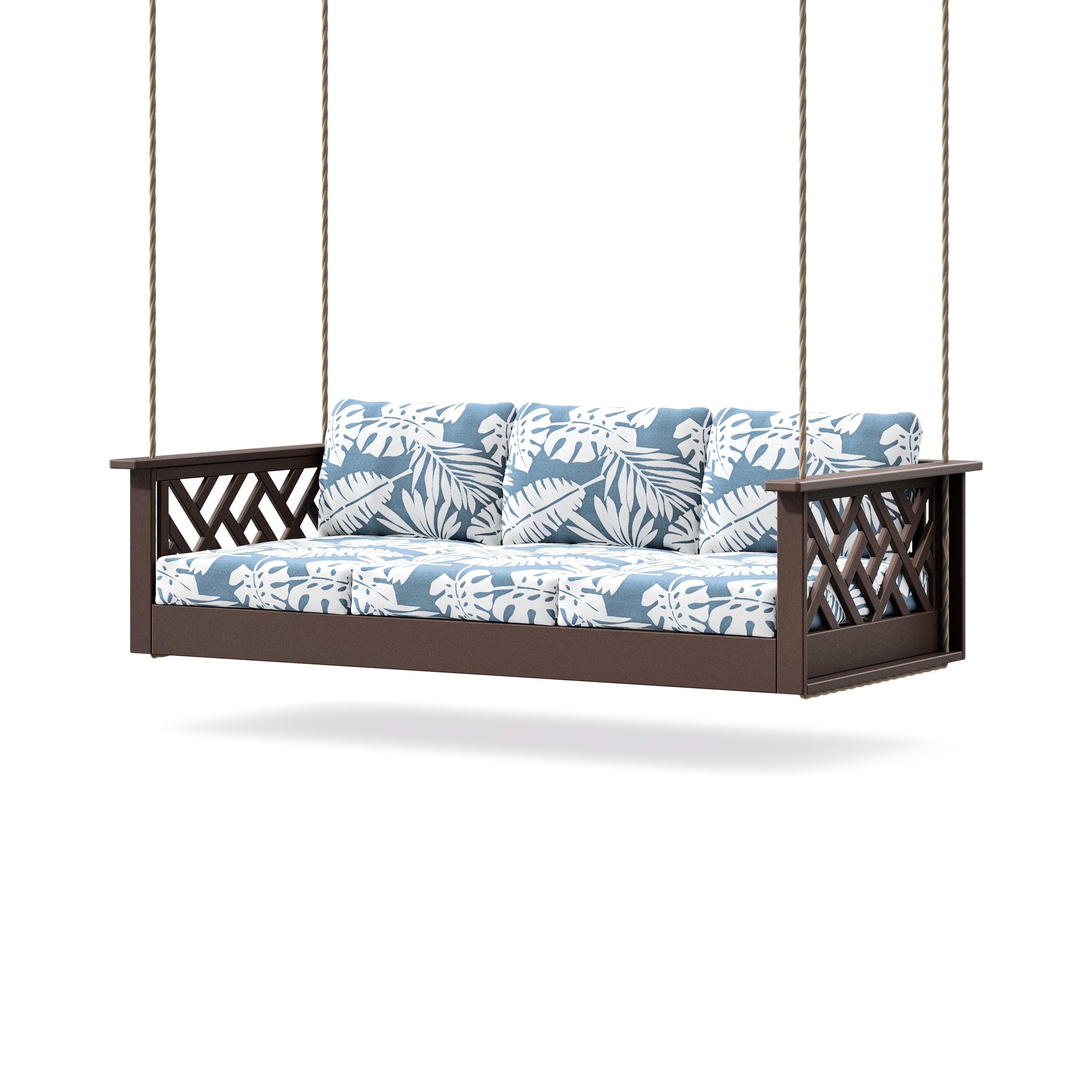 Chippendale Daybed Swing in Mahogany / Leaf Sky Blue