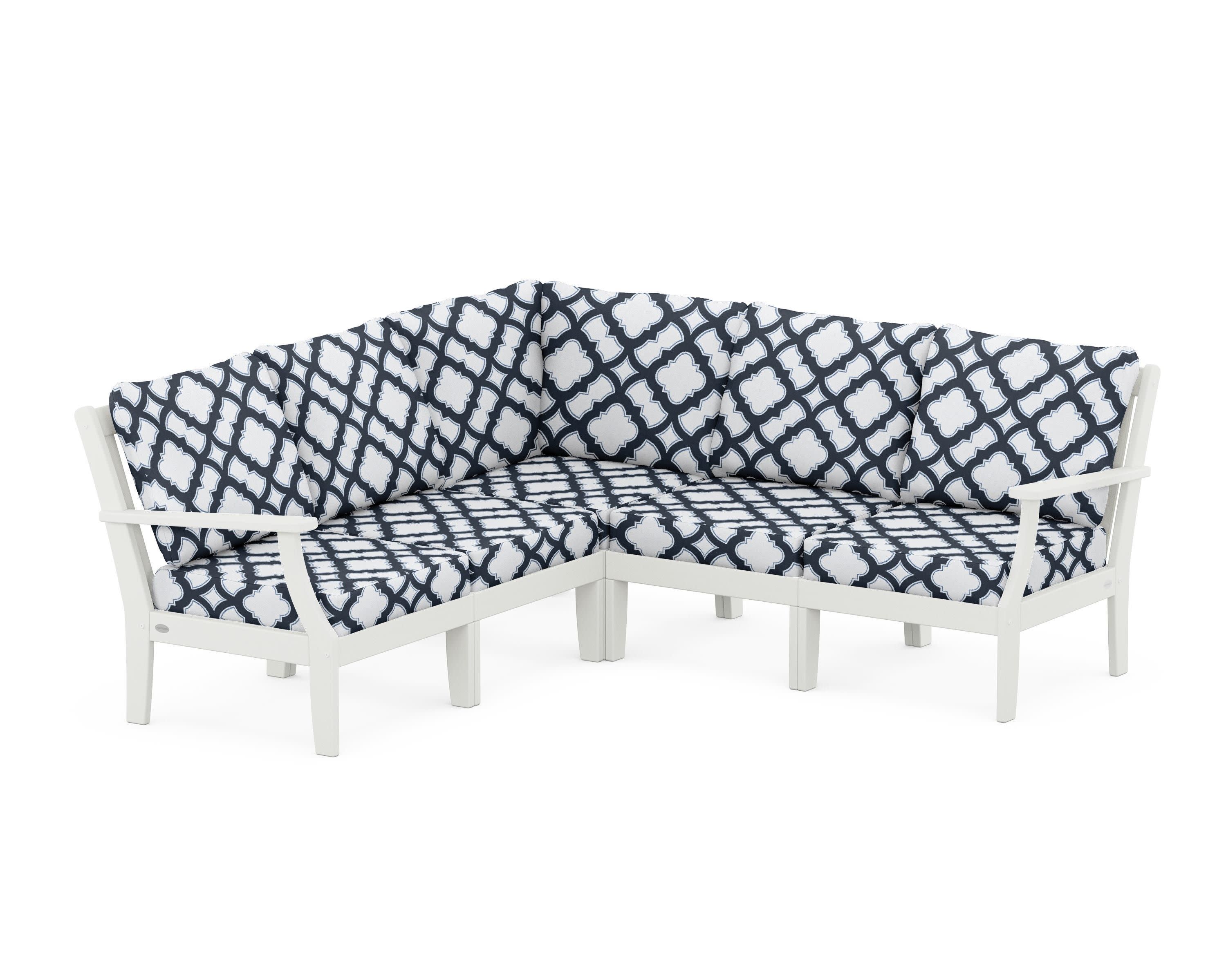 Braxton Modular 5-Piece Deep Seating Set in Vintage White / Trellis Marine Indigo