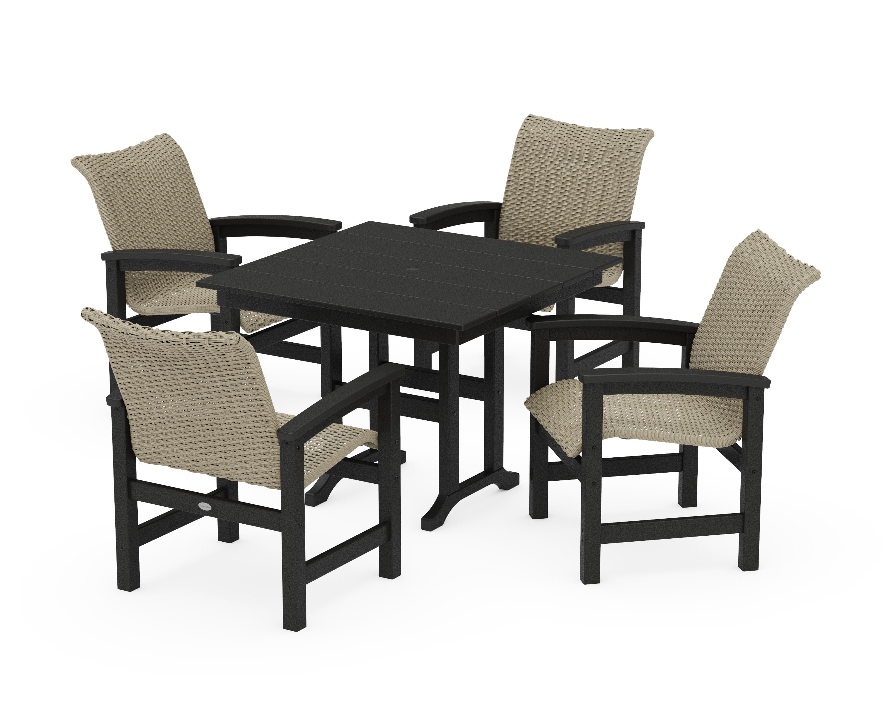 Coastal Woven 5-Piece Farmhouse Dining Set in Black / Dune Grass
