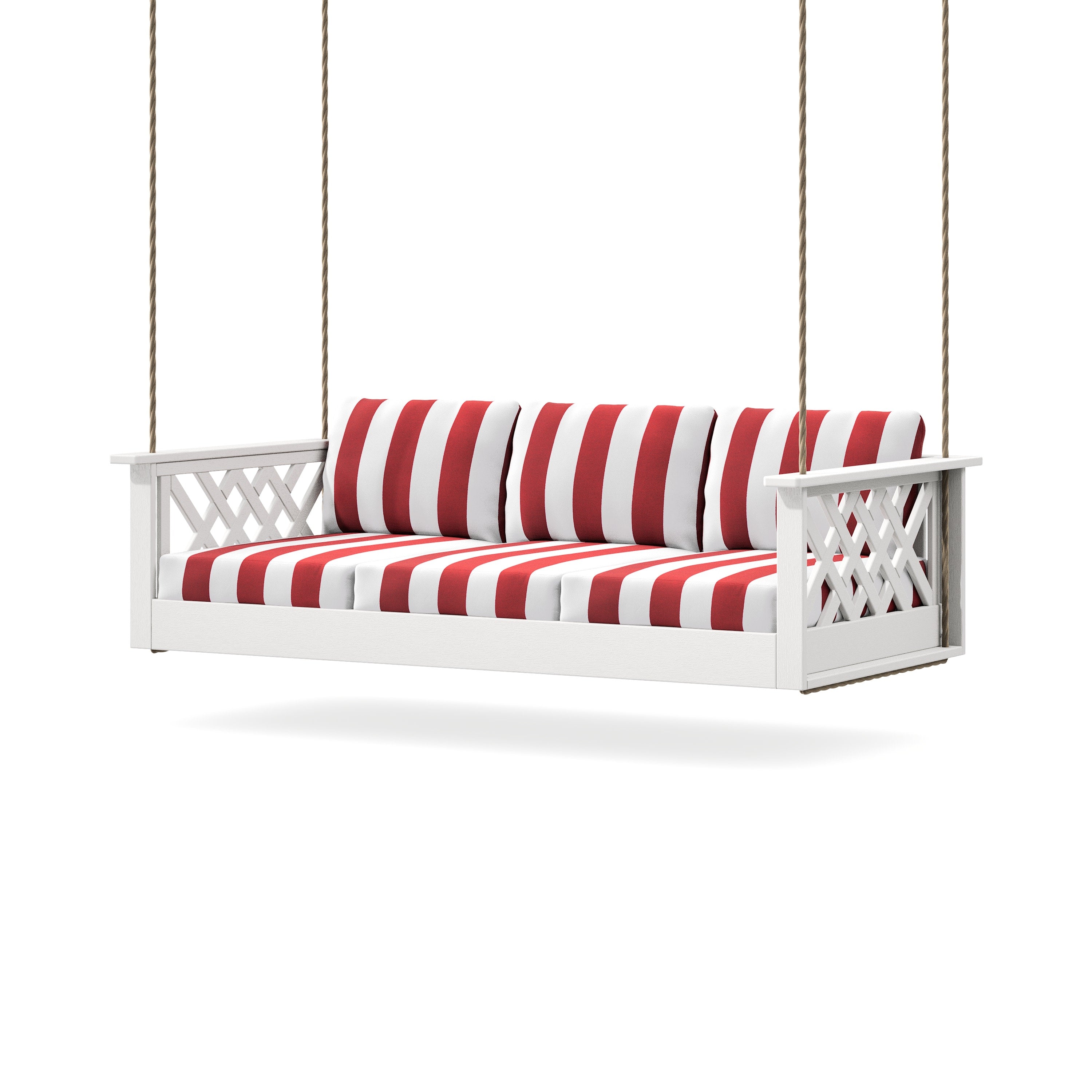 Wovendale Daybed Swing in Vintage White / Cabana Stripe Crimson