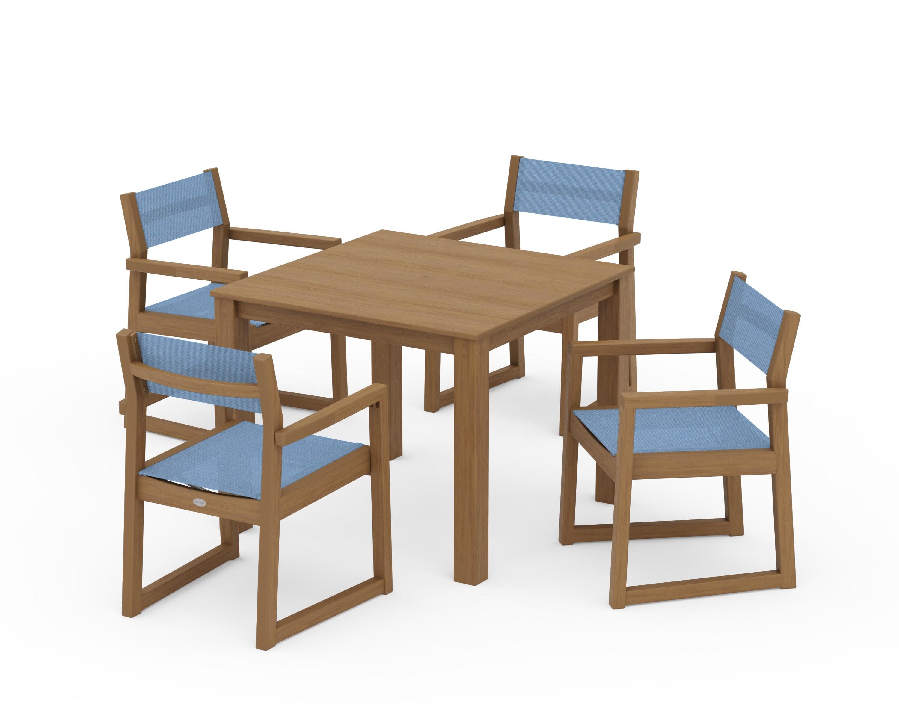 EDGE Sling Arm Chair 5-Piece Parsons Dining Set in Natural / Poolside Sling