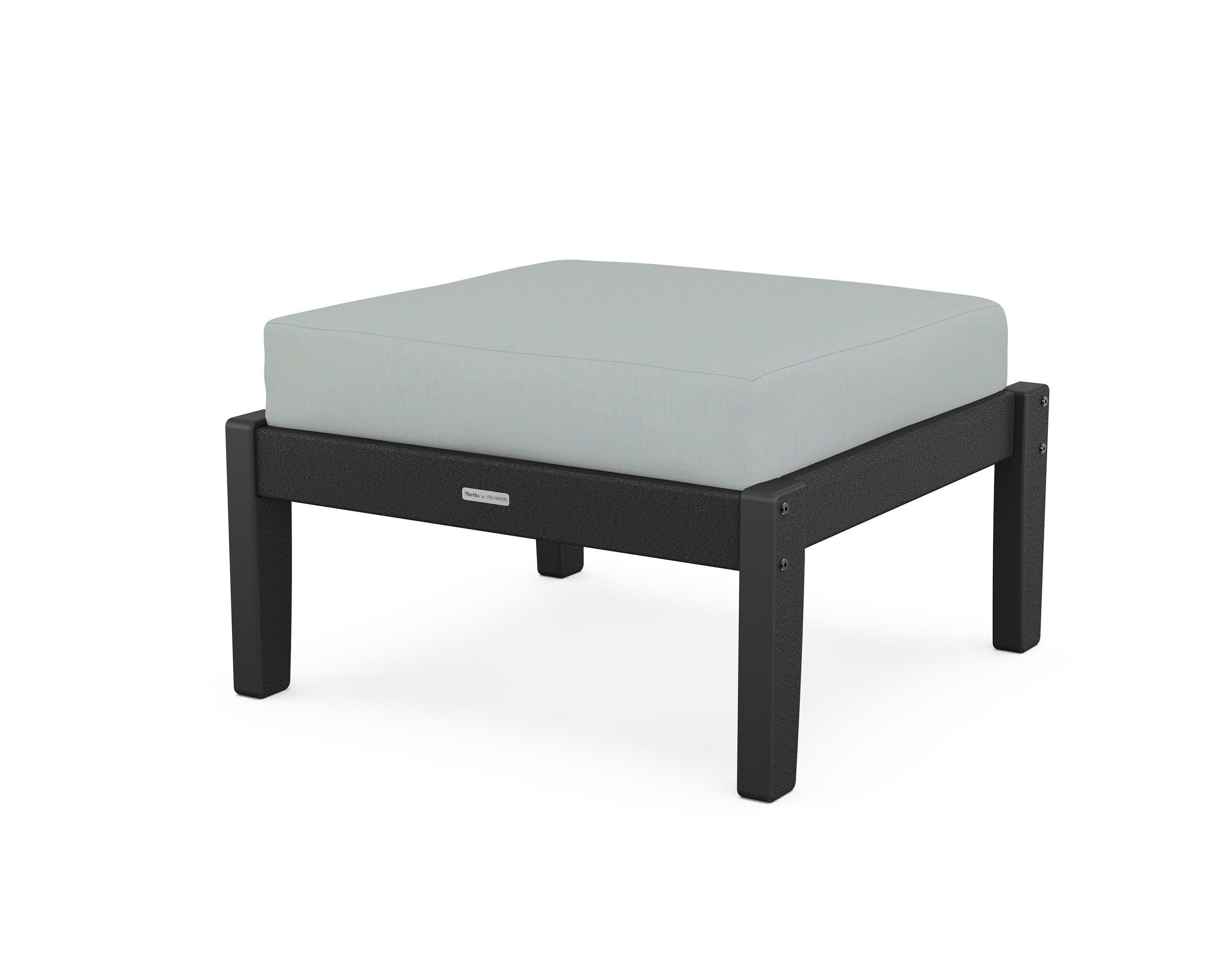 Chinoiserie Deep Seating Ottoman in Black / Spa