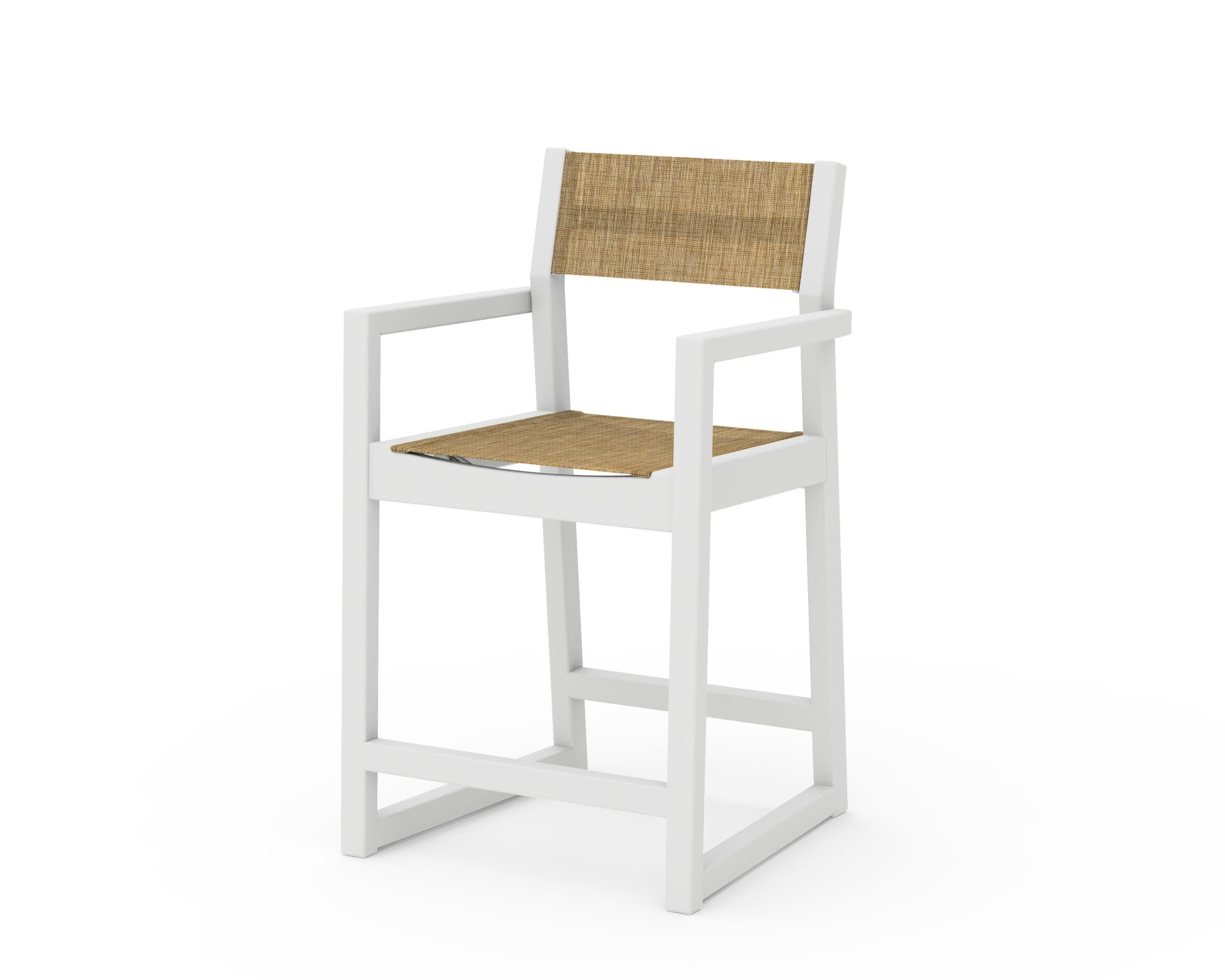 EDGE Sling Counter Arm Chair in White / Burlap Sling
