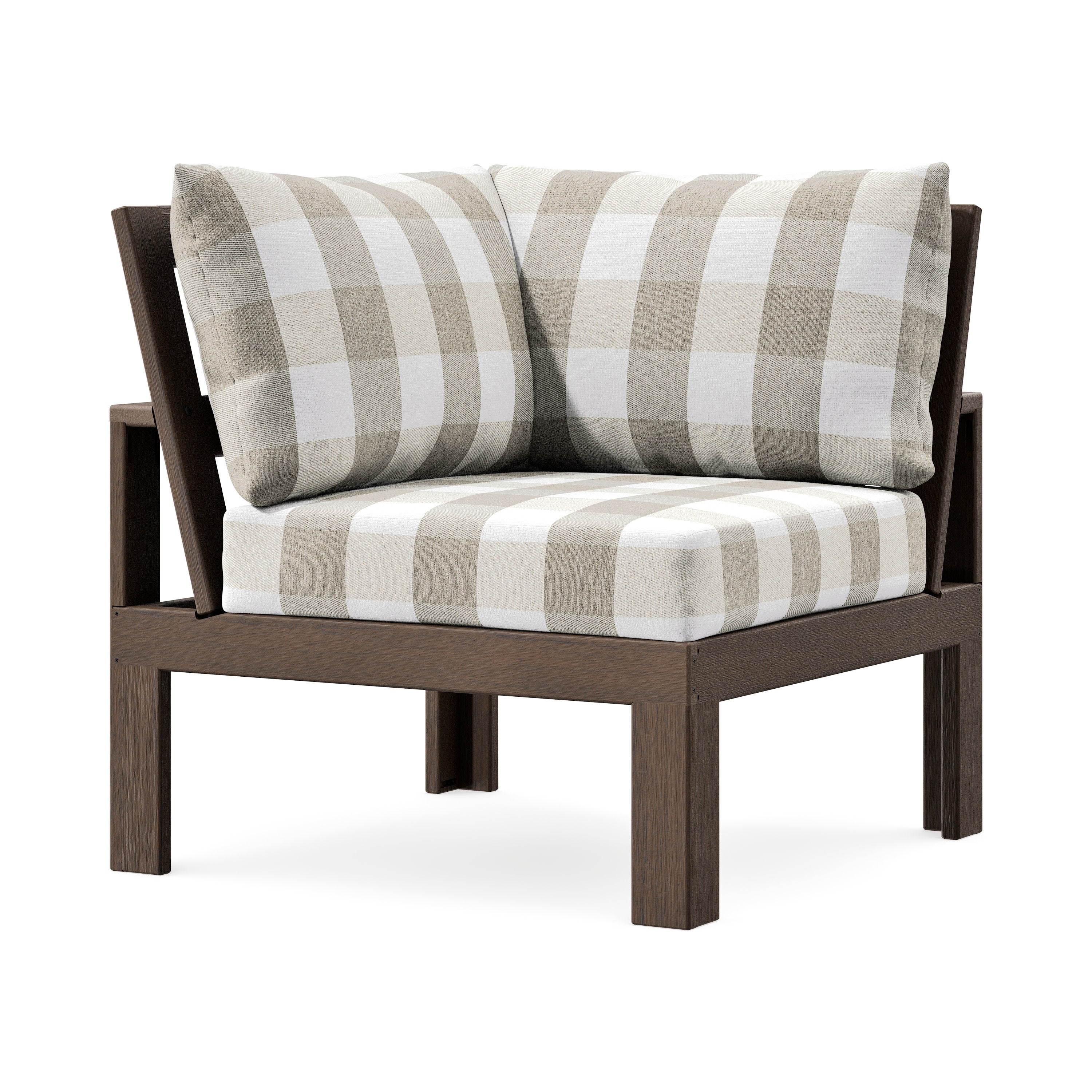 Modular Corner Chair in Kona / Buffalo Plaid Dune Burlap