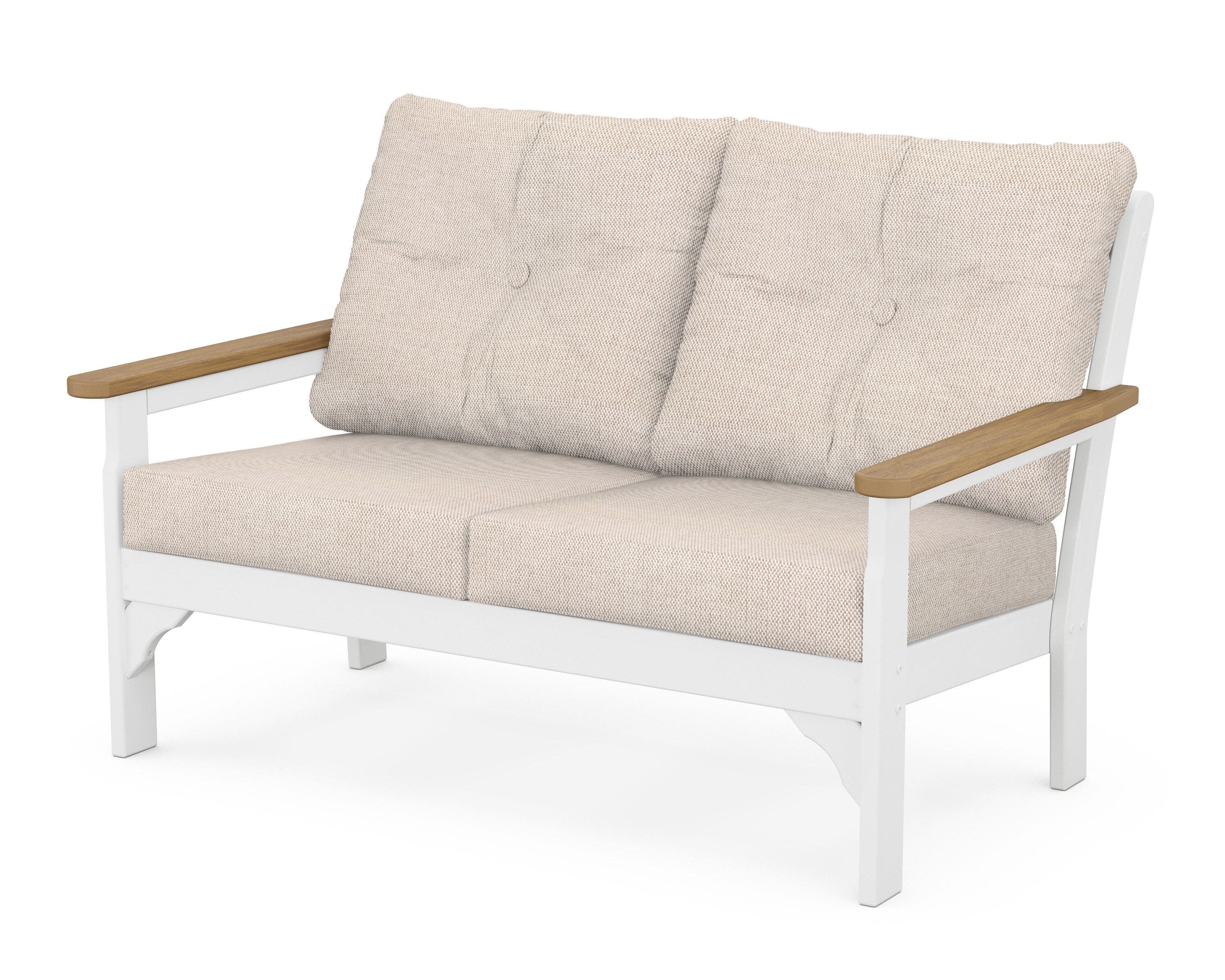 Vineyard Deep Seating Loveseat in White / Natural / Blend Linen
