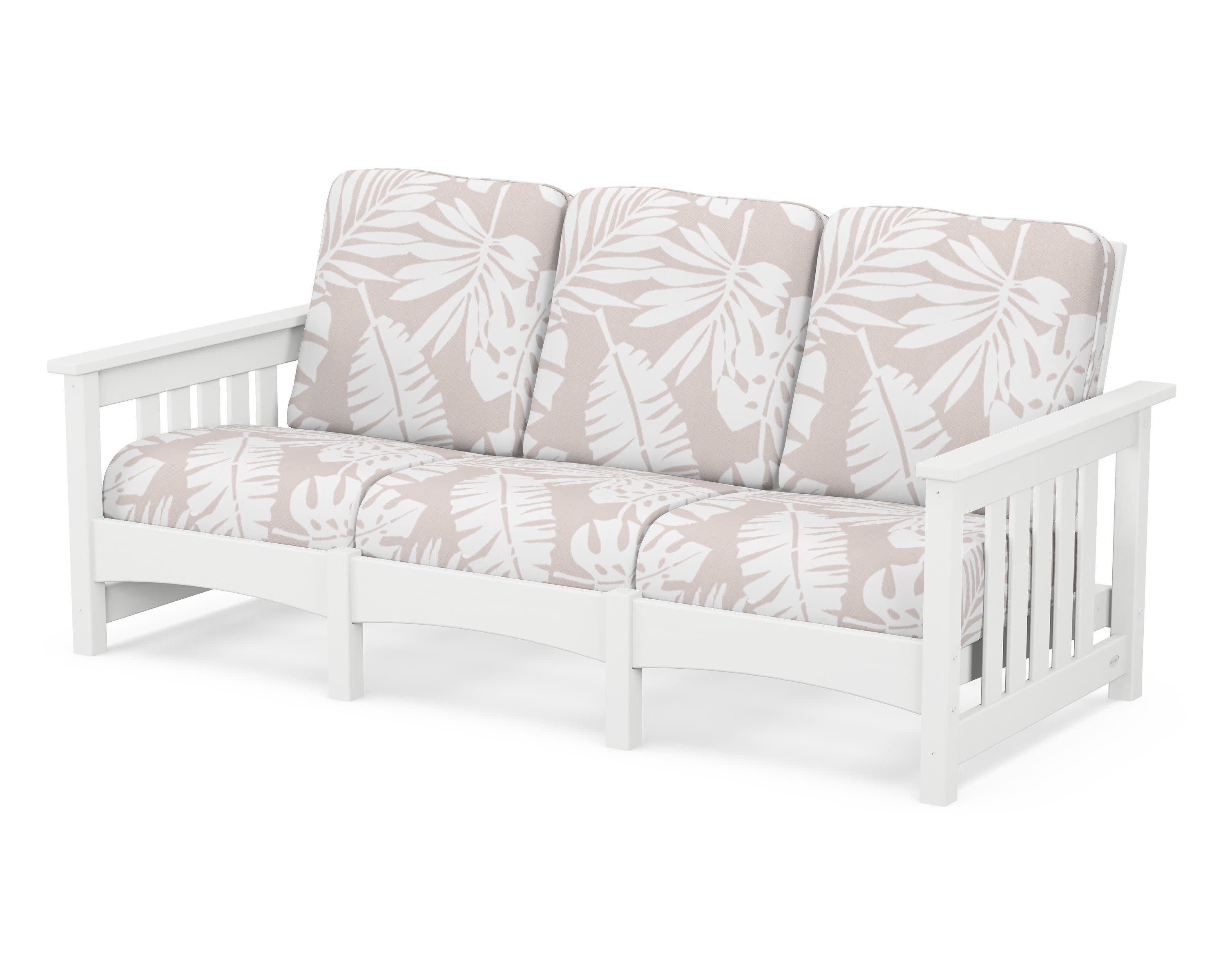Club Mission Sofa in White / Leaf Dune Burlap