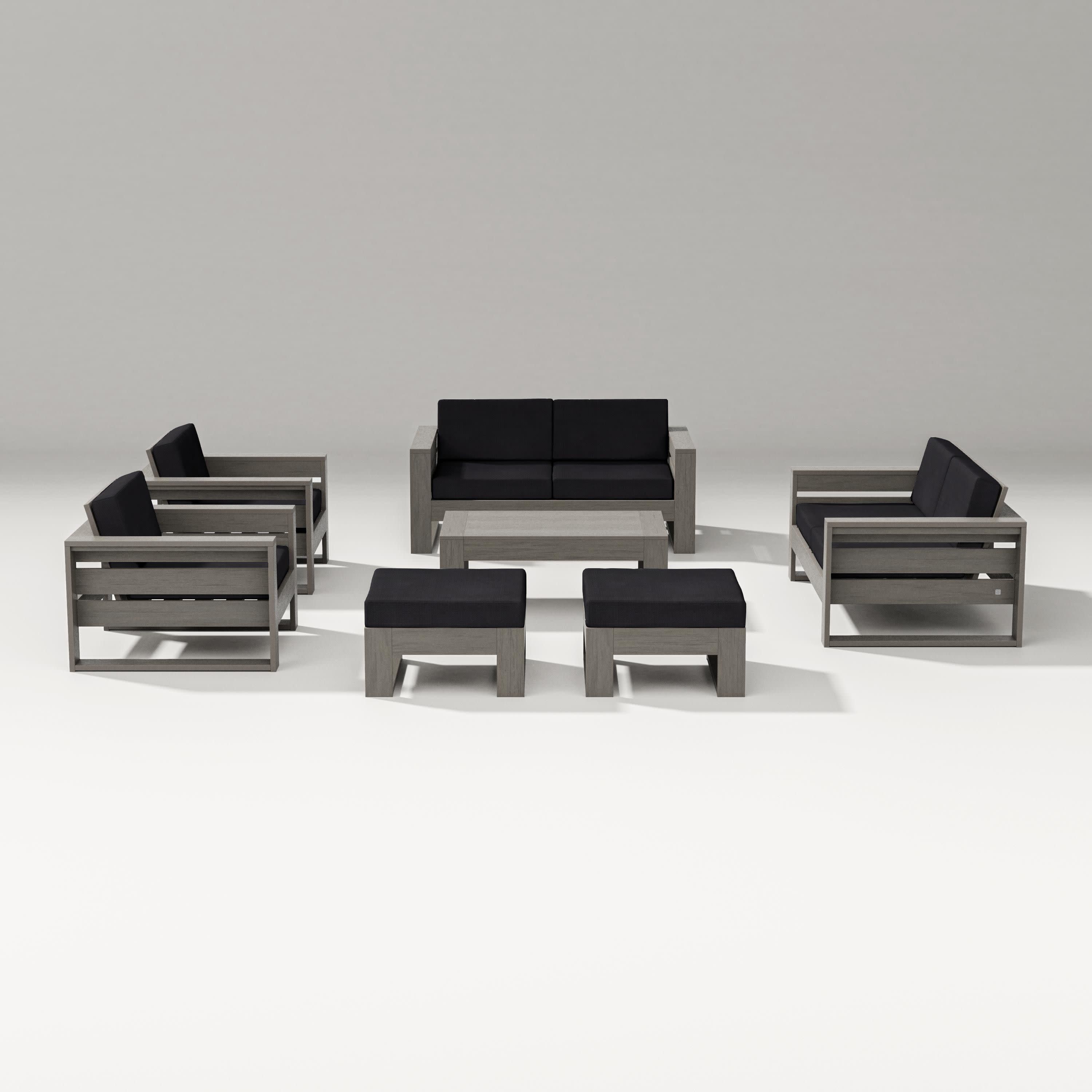 Latitude 7-Piece Lounge Loveseat Set in Driftwood / Midnight Linen