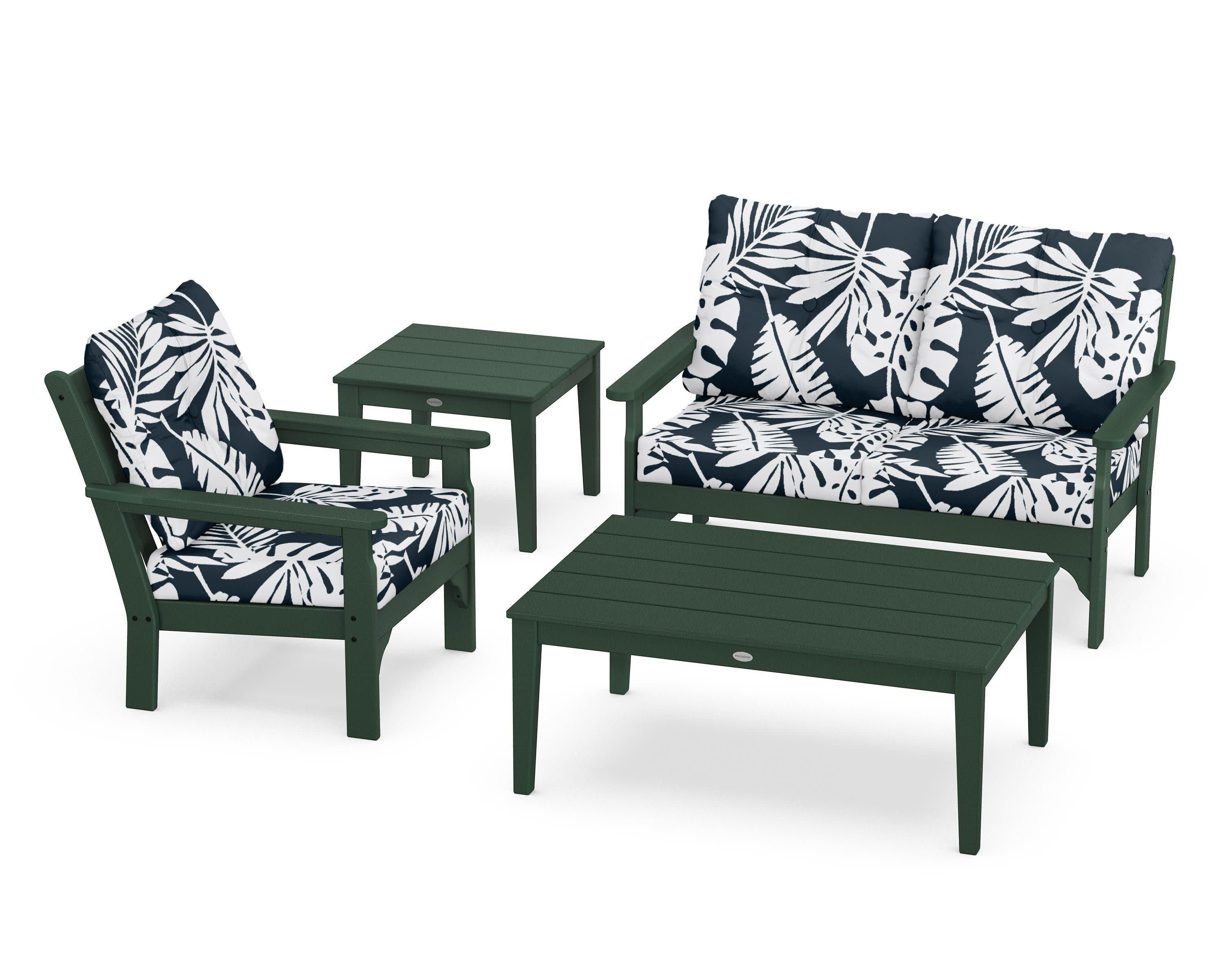 Vineyard 4-Piece Deep Seating Set in Green / Leaf Marine Indigo