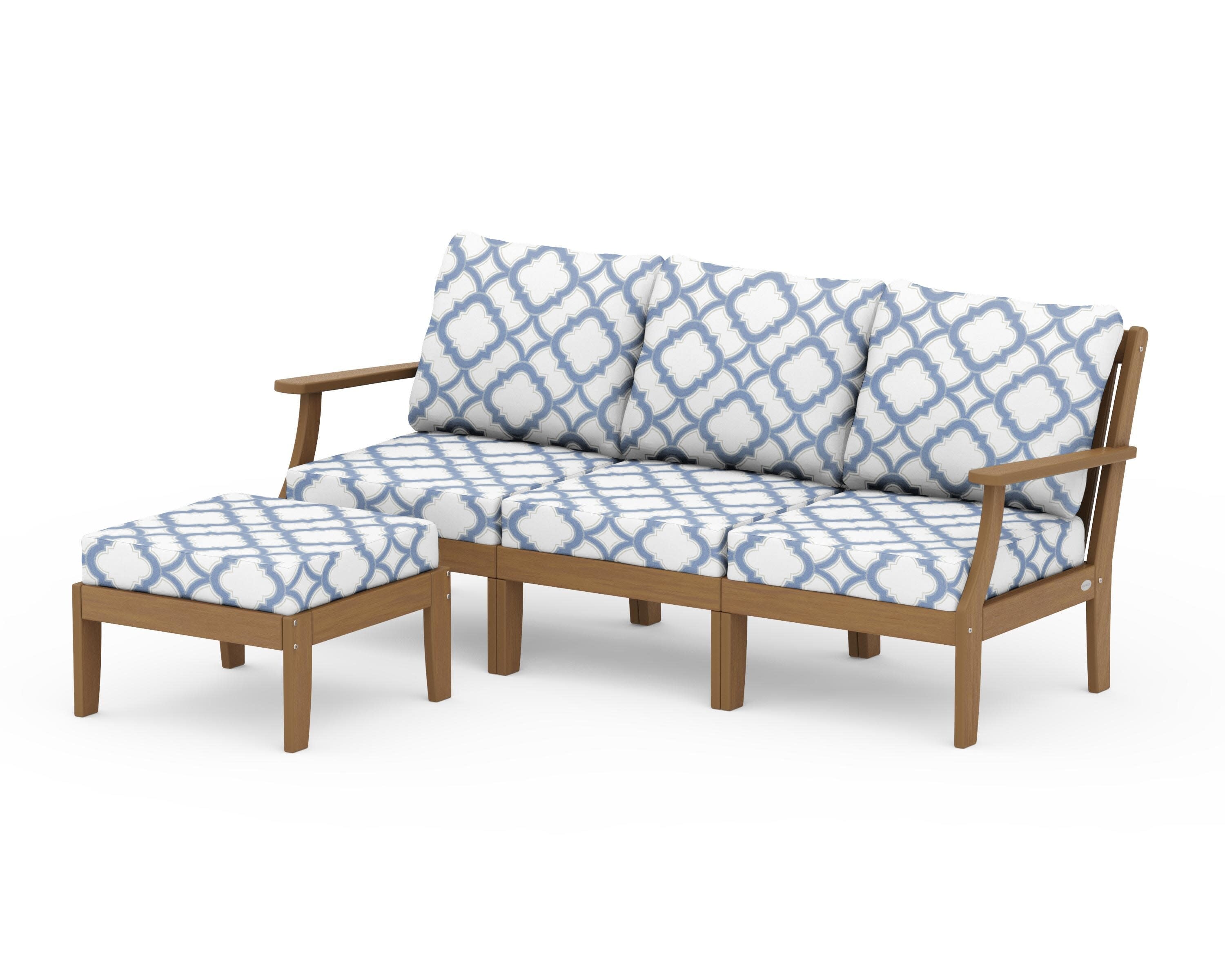 Braxton Modular 4-Piece Deep Seating Set with Ottoman in Natural / Trellis Sky Blue