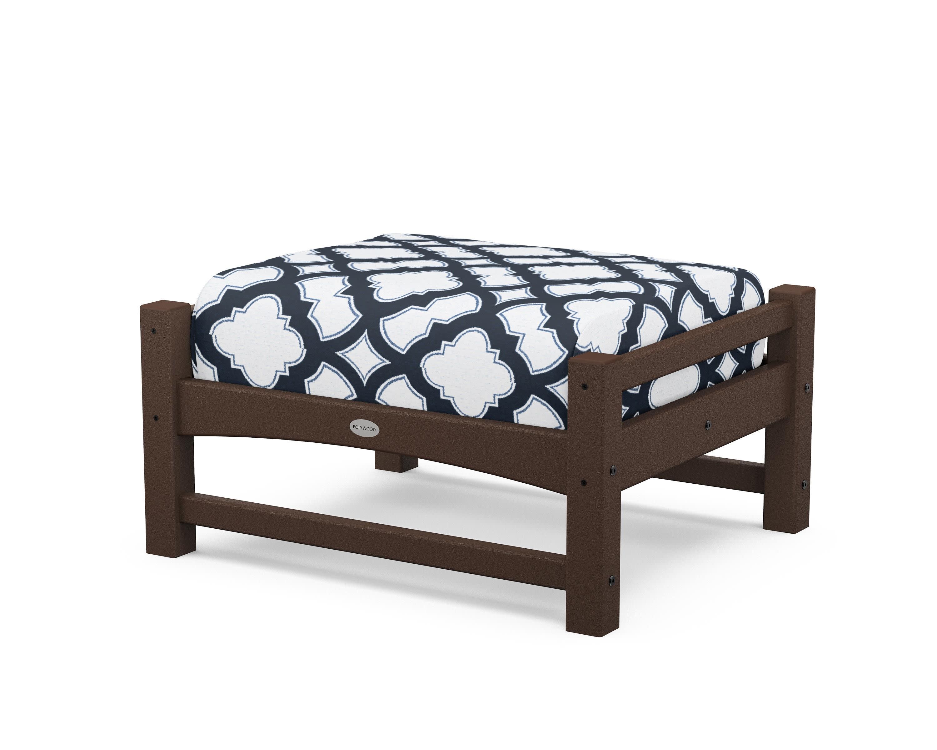 Club Ottoman in Mahogany / Trellis Marine Indigo