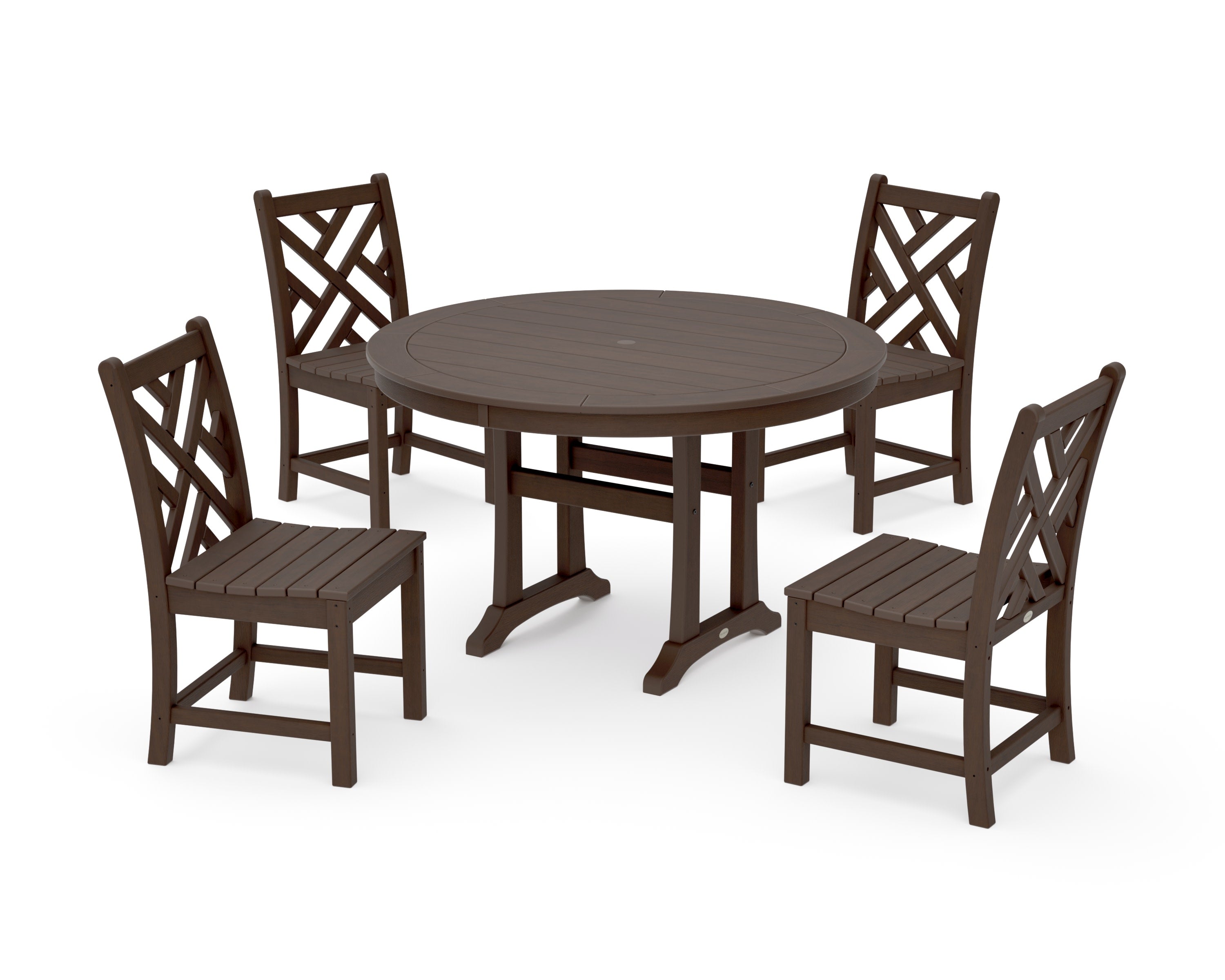 Chippendale Side Chair 5-Piece Round Dining Set With Trestle Legs in Kona