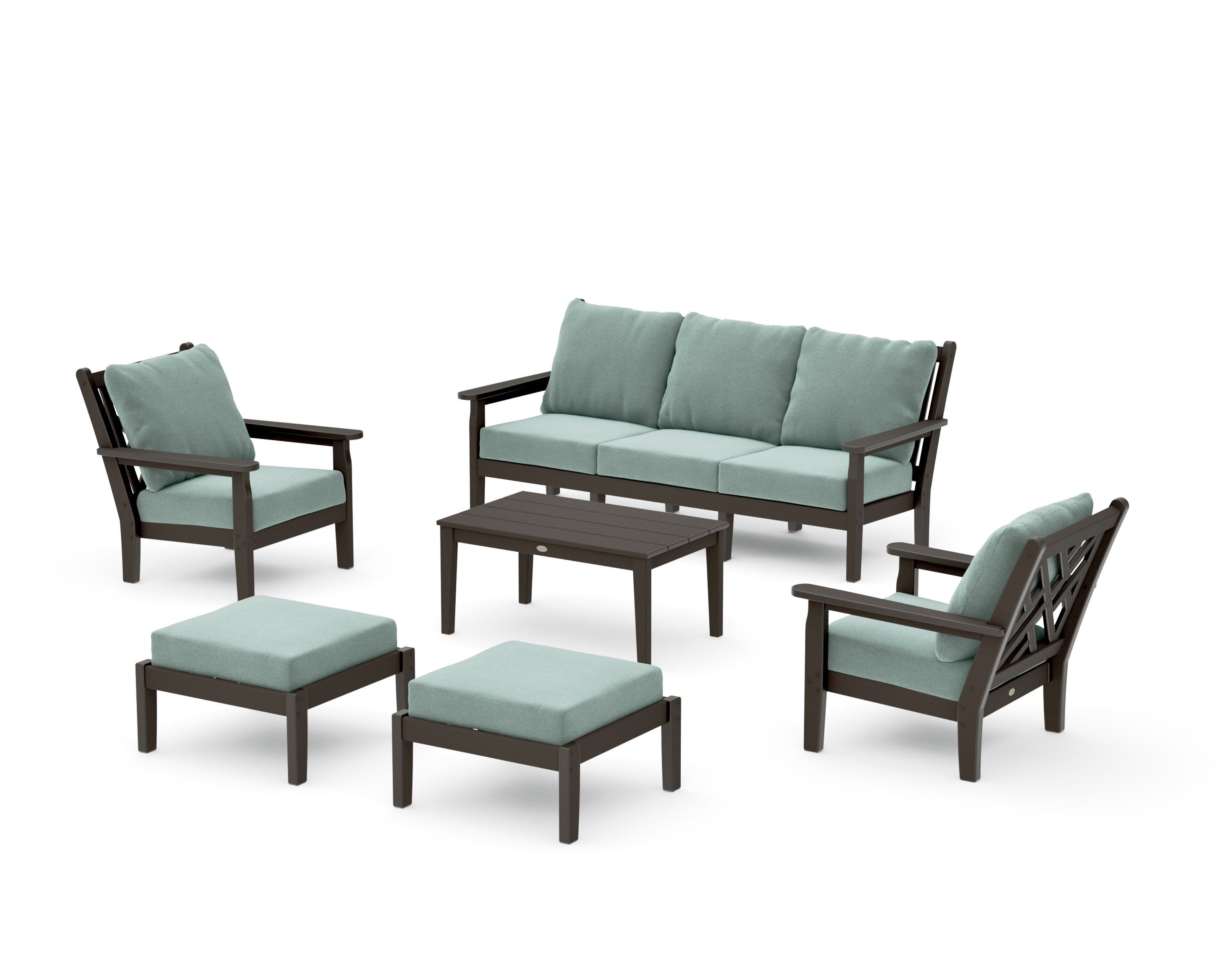 Chippendale 6-Piece Lounge Sofa Set in Vintage Coffee / Glacier Spa