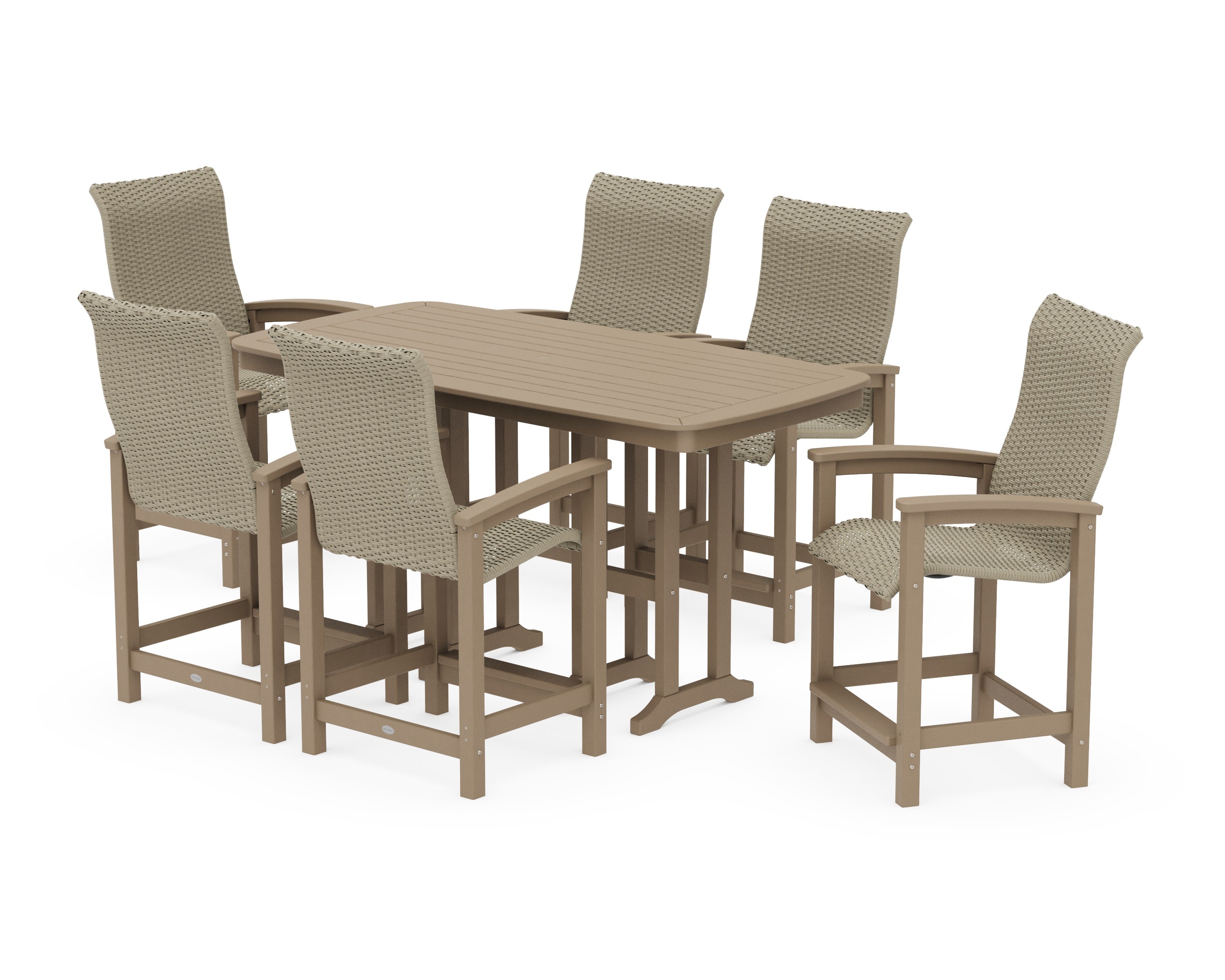 Coastal Woven High-Back Arm Chair 7-Piece Counter Set in Vintage Sahara / Dune Grass