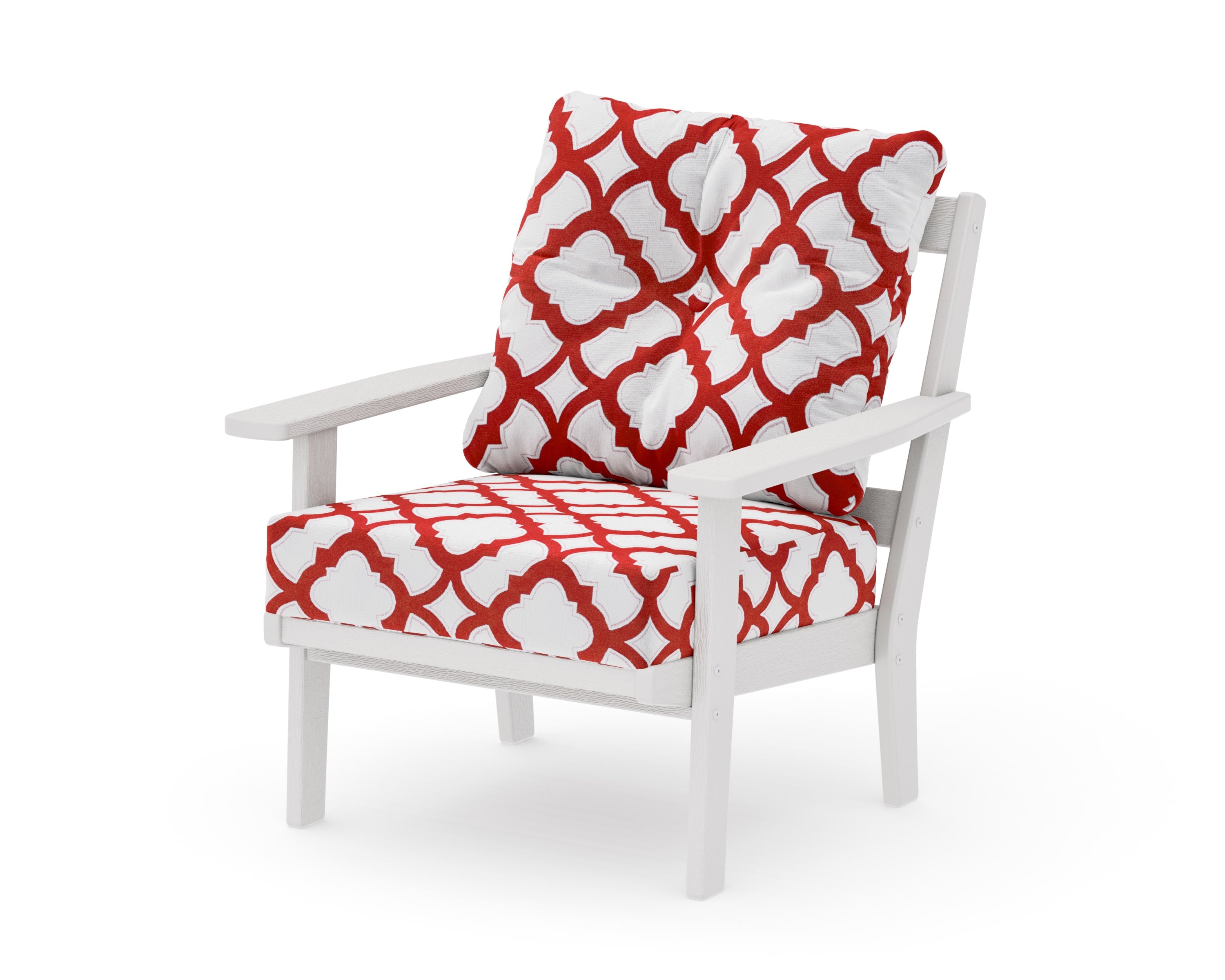 Oxford Deep Seating Chair in Vintage White / Trellis Crimson