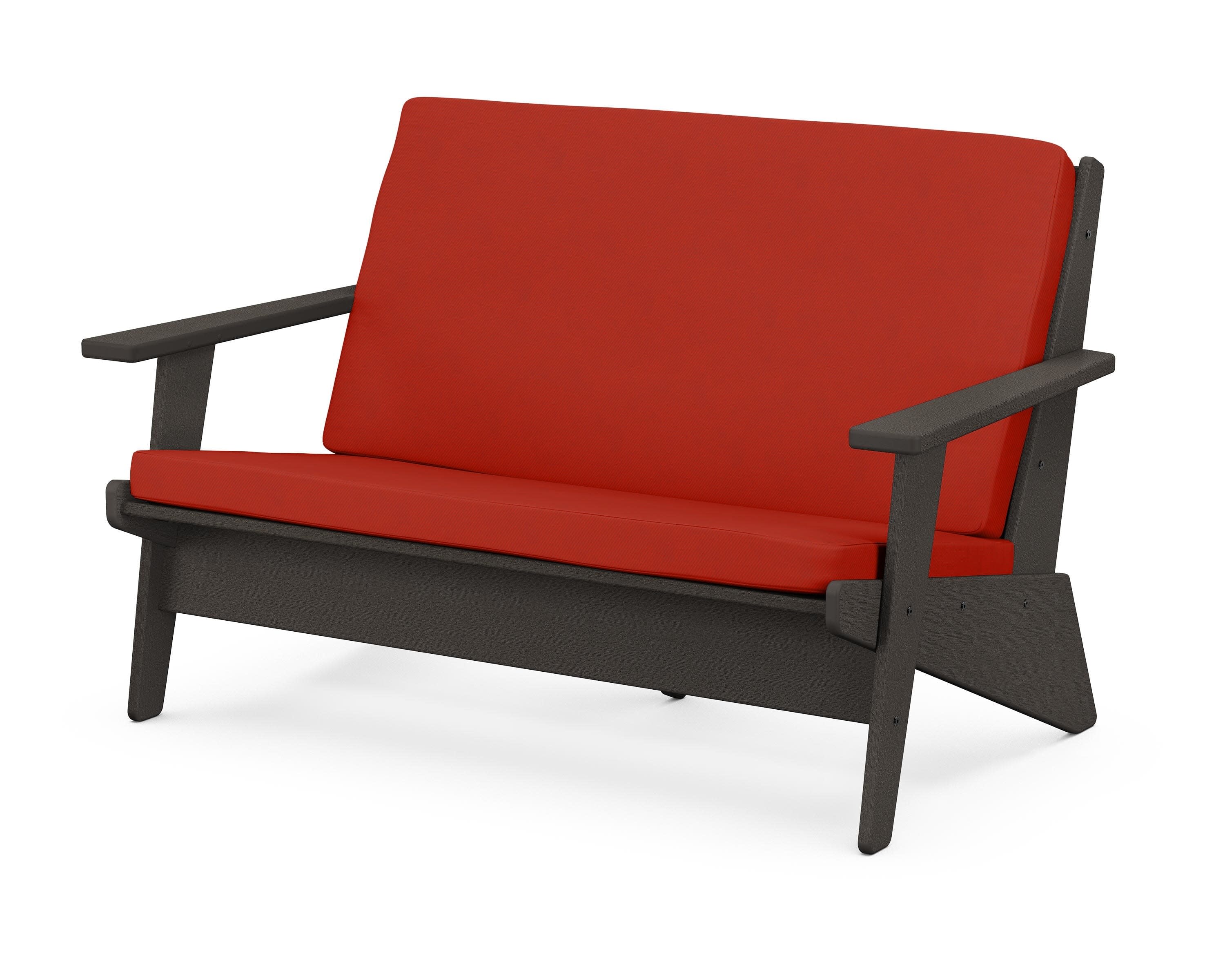 Riviera Modern Lounge Loveseat in Vintage Coffee / Canvas Jockey Red