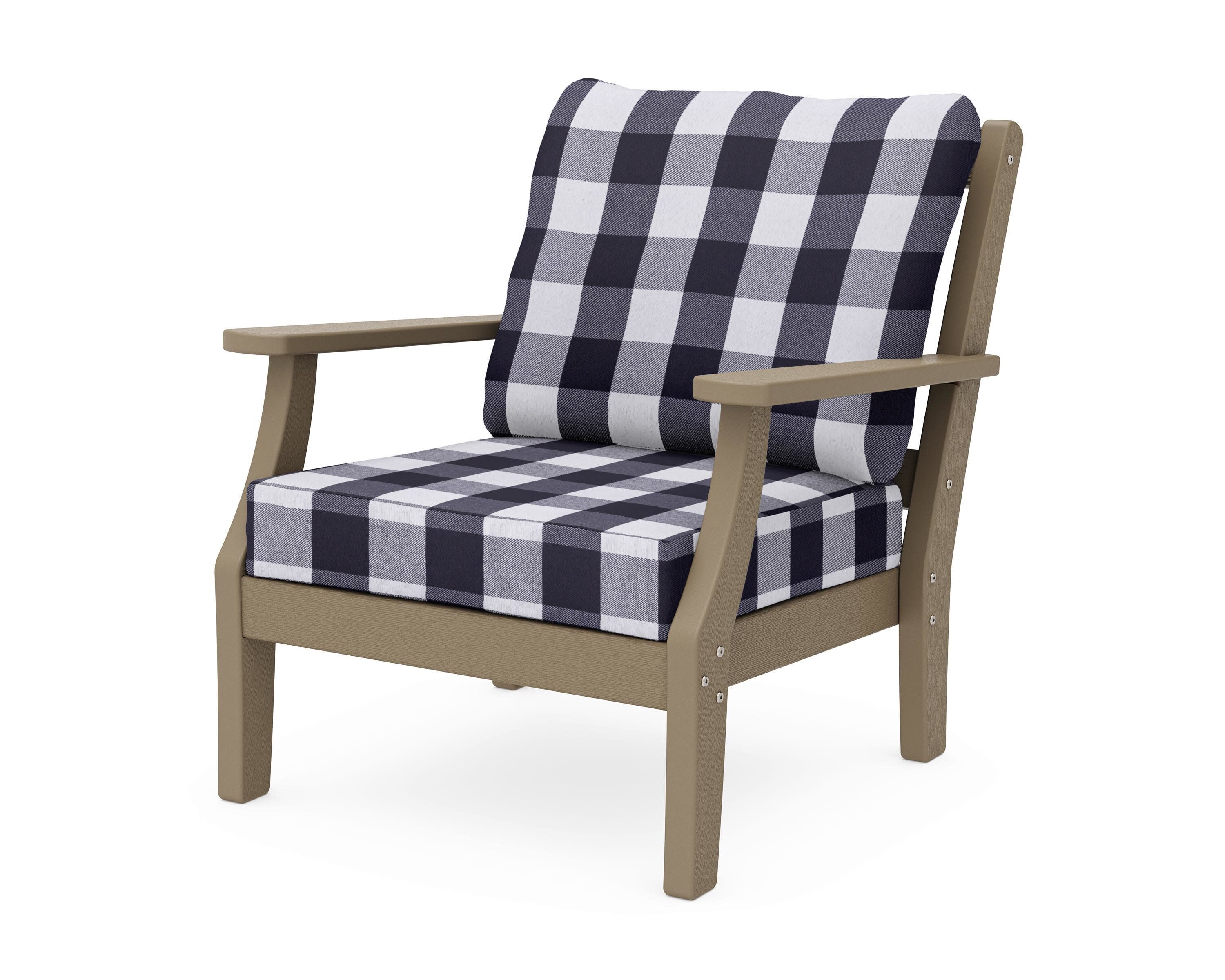 Chinoiserie Deep Seating Chair in Vintage Sahara / Buffalo Plaid Navy