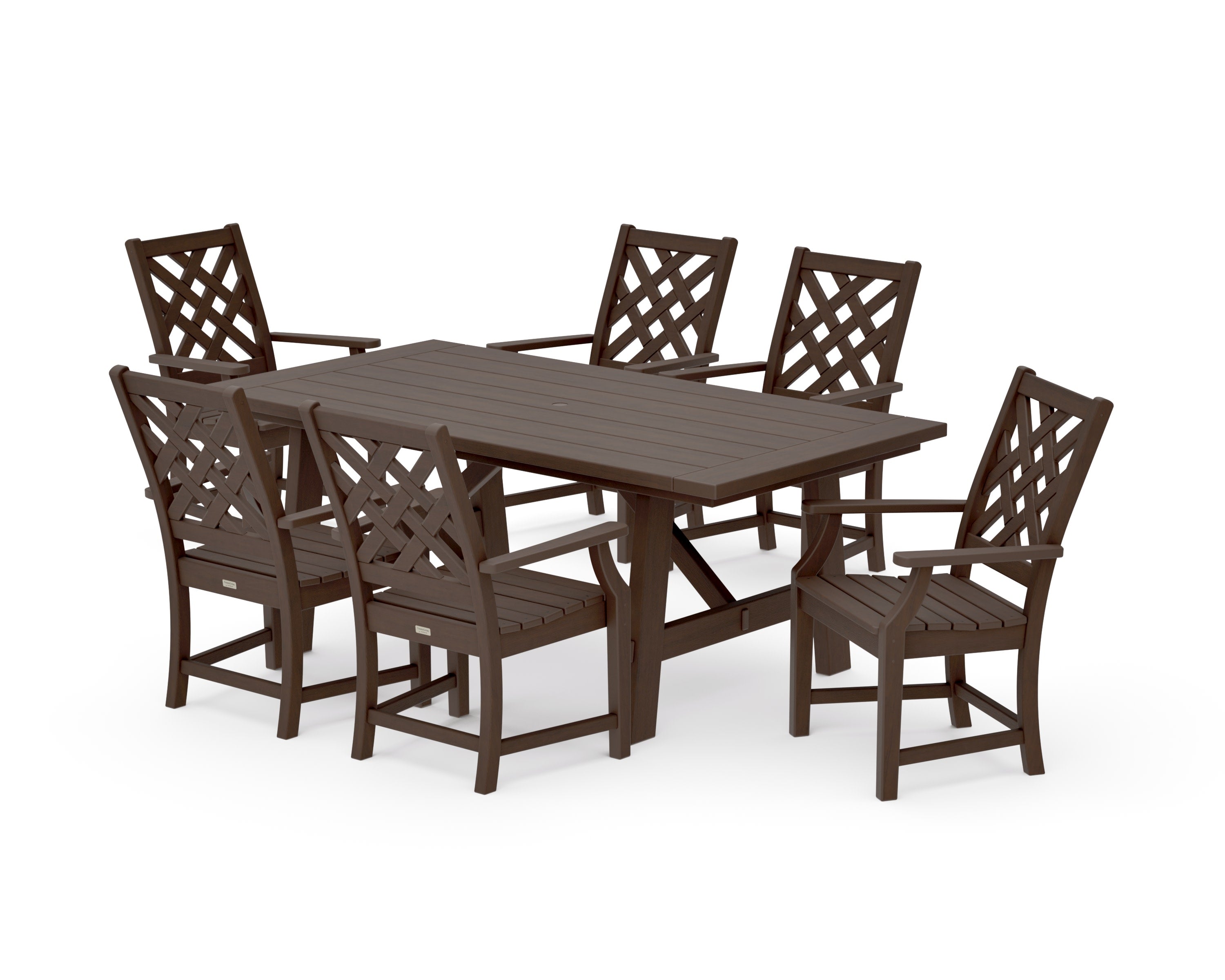 Wovendale Arm Chair 7-Piece Rustic Farmhouse Dining Set in Kona