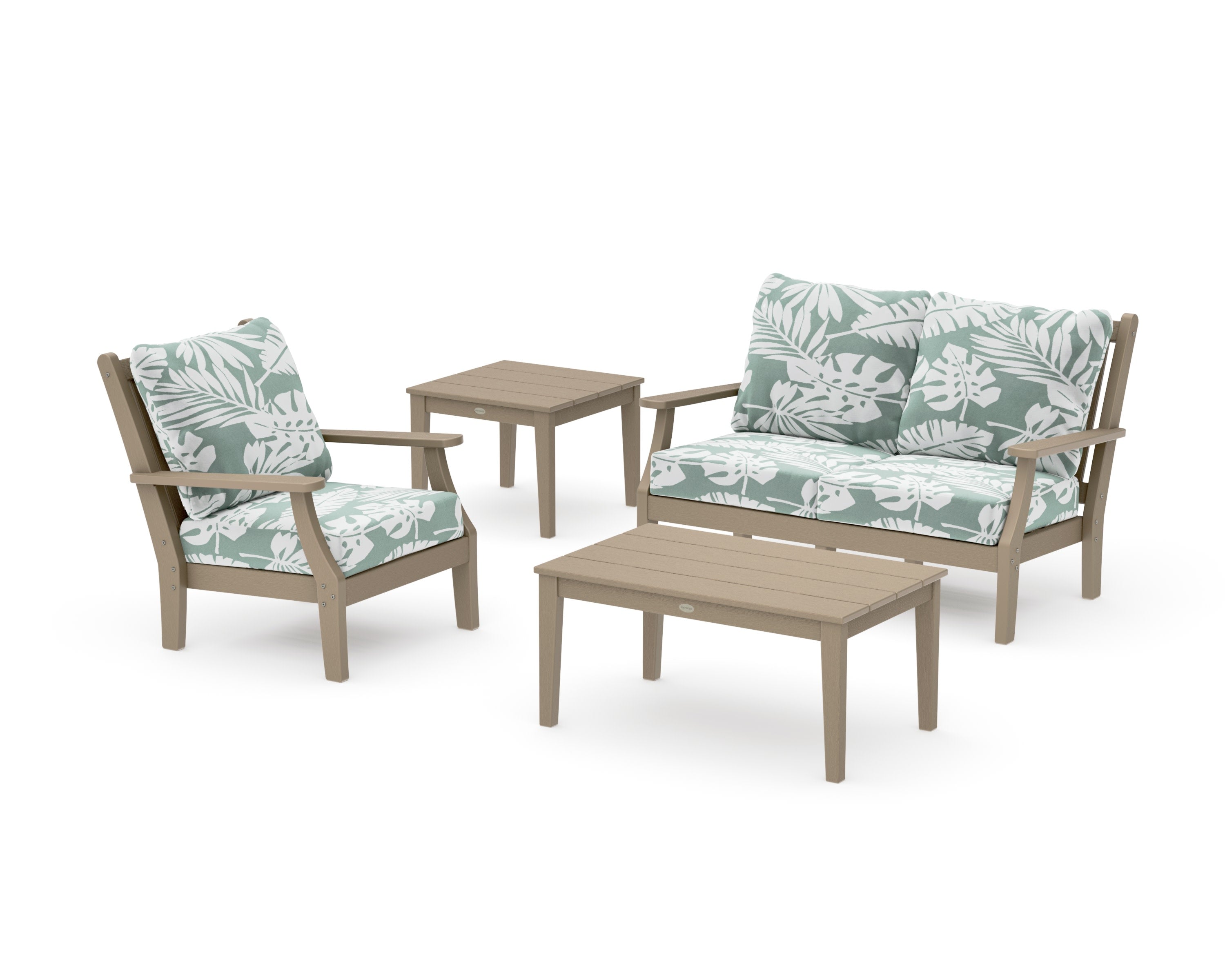 Wovendale 4-Piece Deep Seating Set in Vintage Sahara / Leaf Glacier Spa