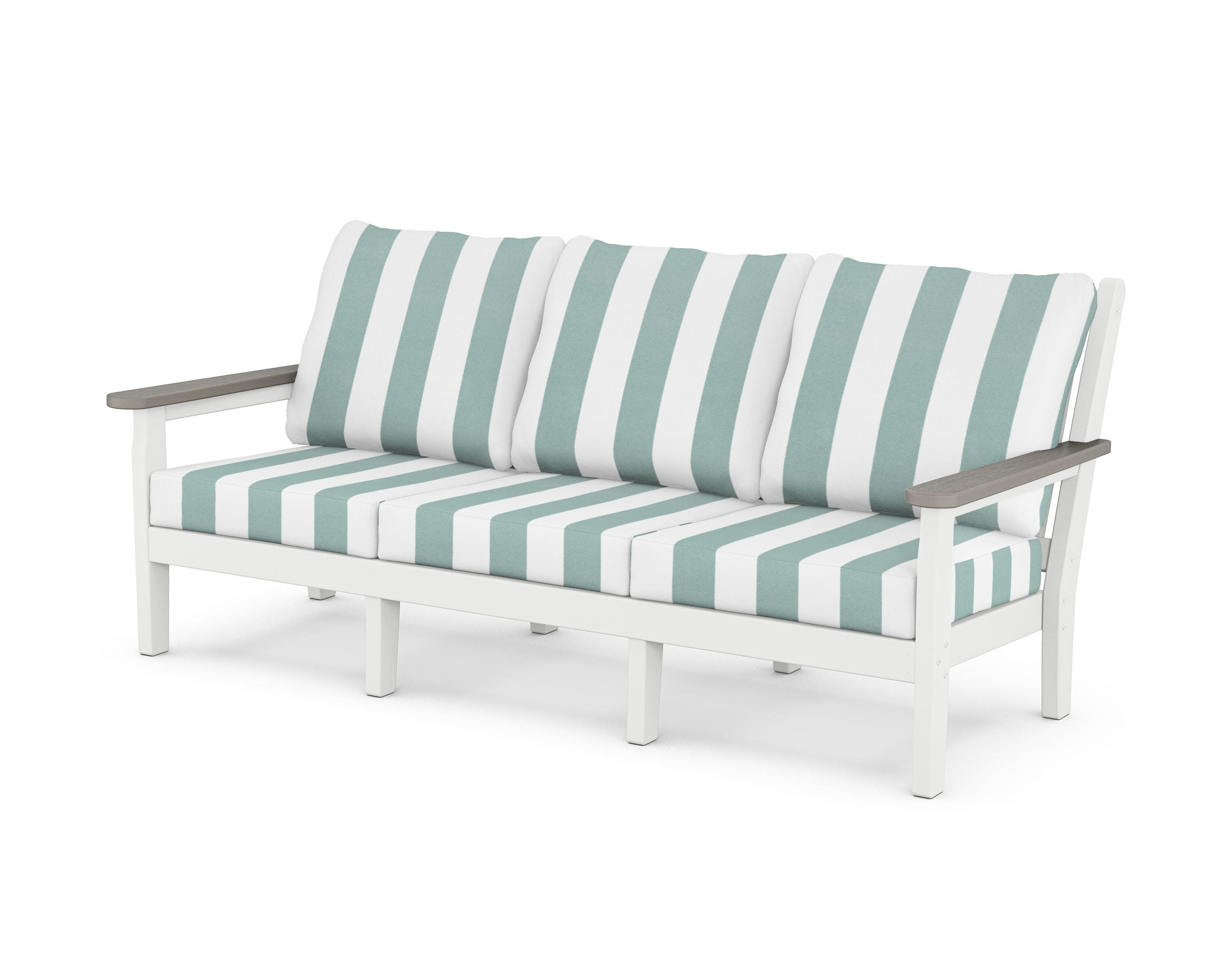Chippendale Deep Seating Sofa in White / Driftwood / Cabana Stripe Glacier Spa