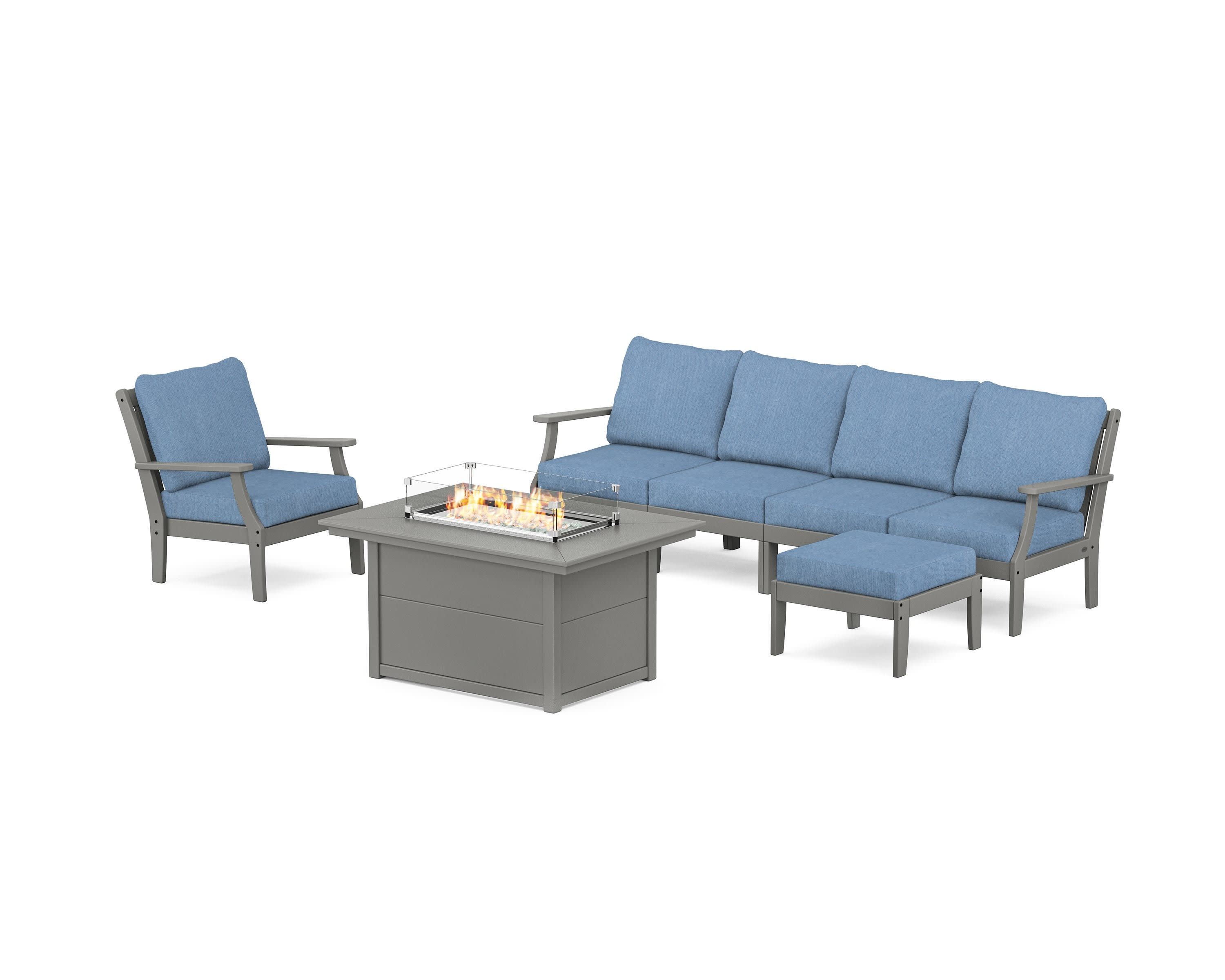 Braxton Sectional Lounge and Fire Pit Set in Slate Grey / Sky Blue