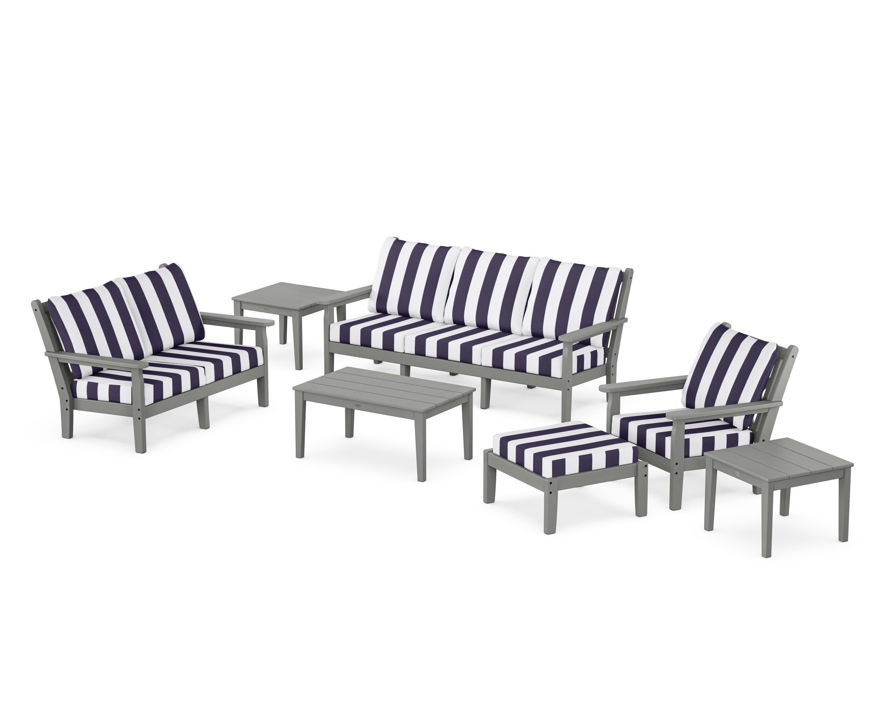 Chippendale 7-Piece Deep Seating Set in Slate Grey / Cabana Stripe Navy