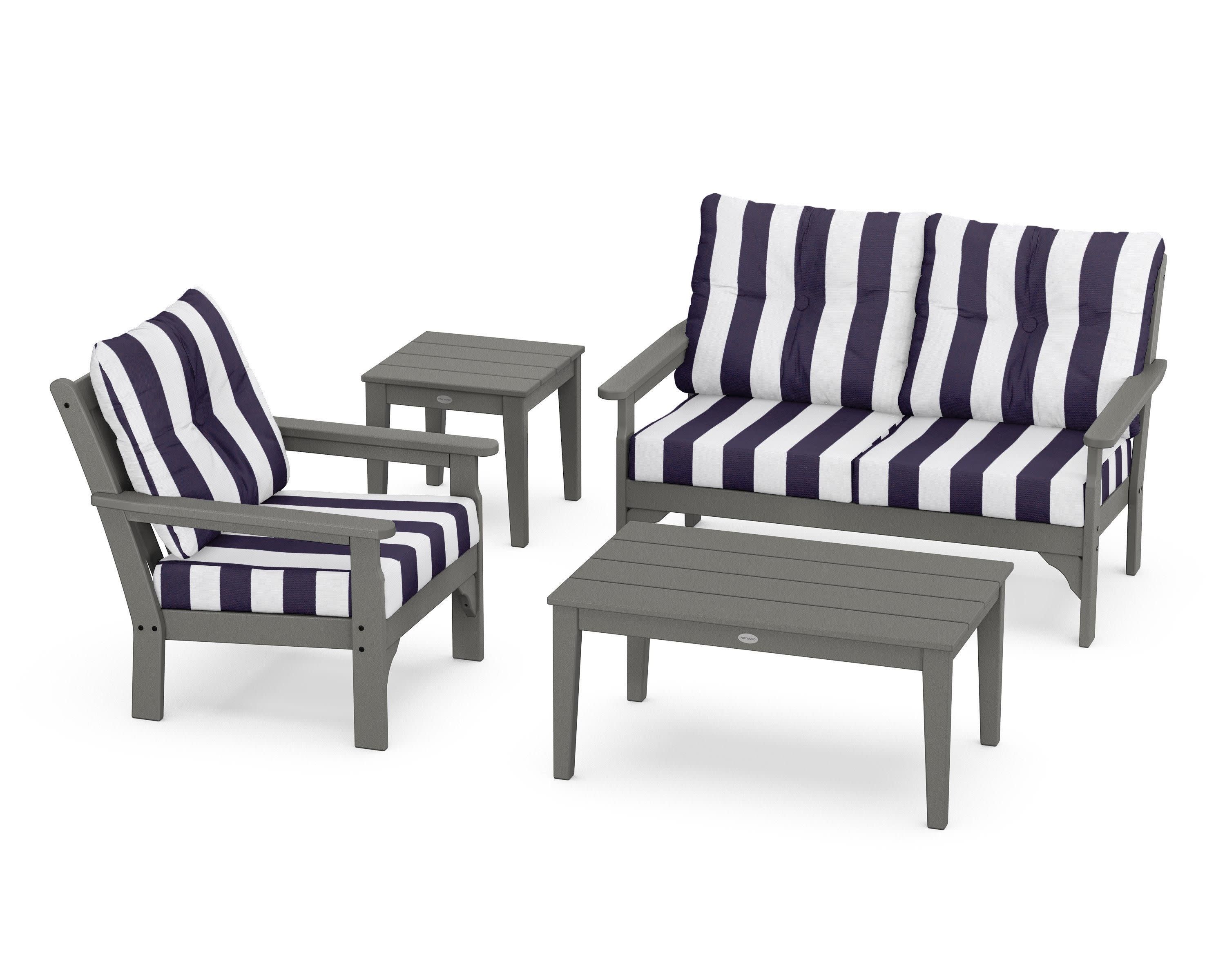 Vineyard 4-Piece Deep Seating Set in Slate Grey / Cabana Stripe Navy