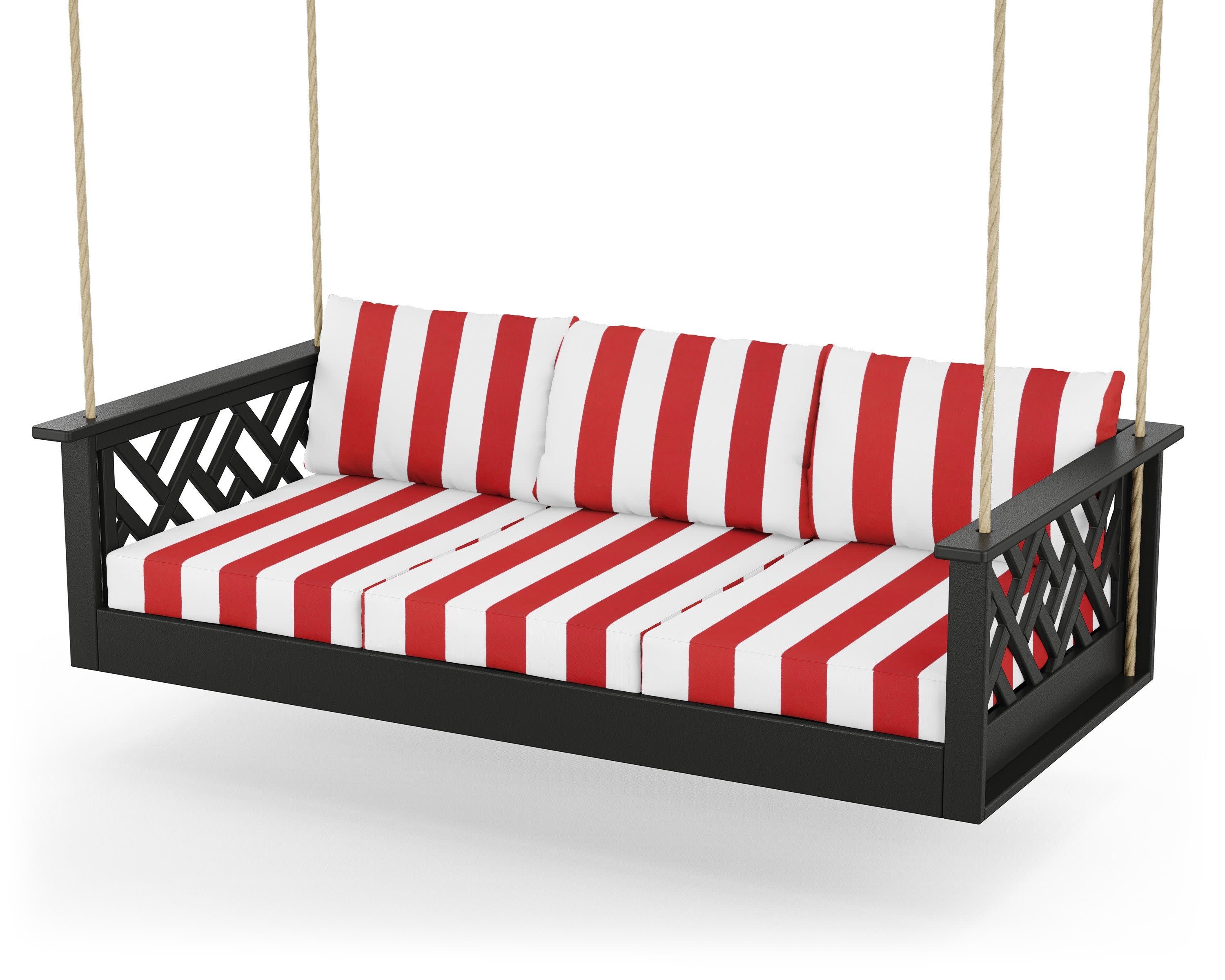 Chippendale Daybed Swing in Black / Cabana Stripe Crimson