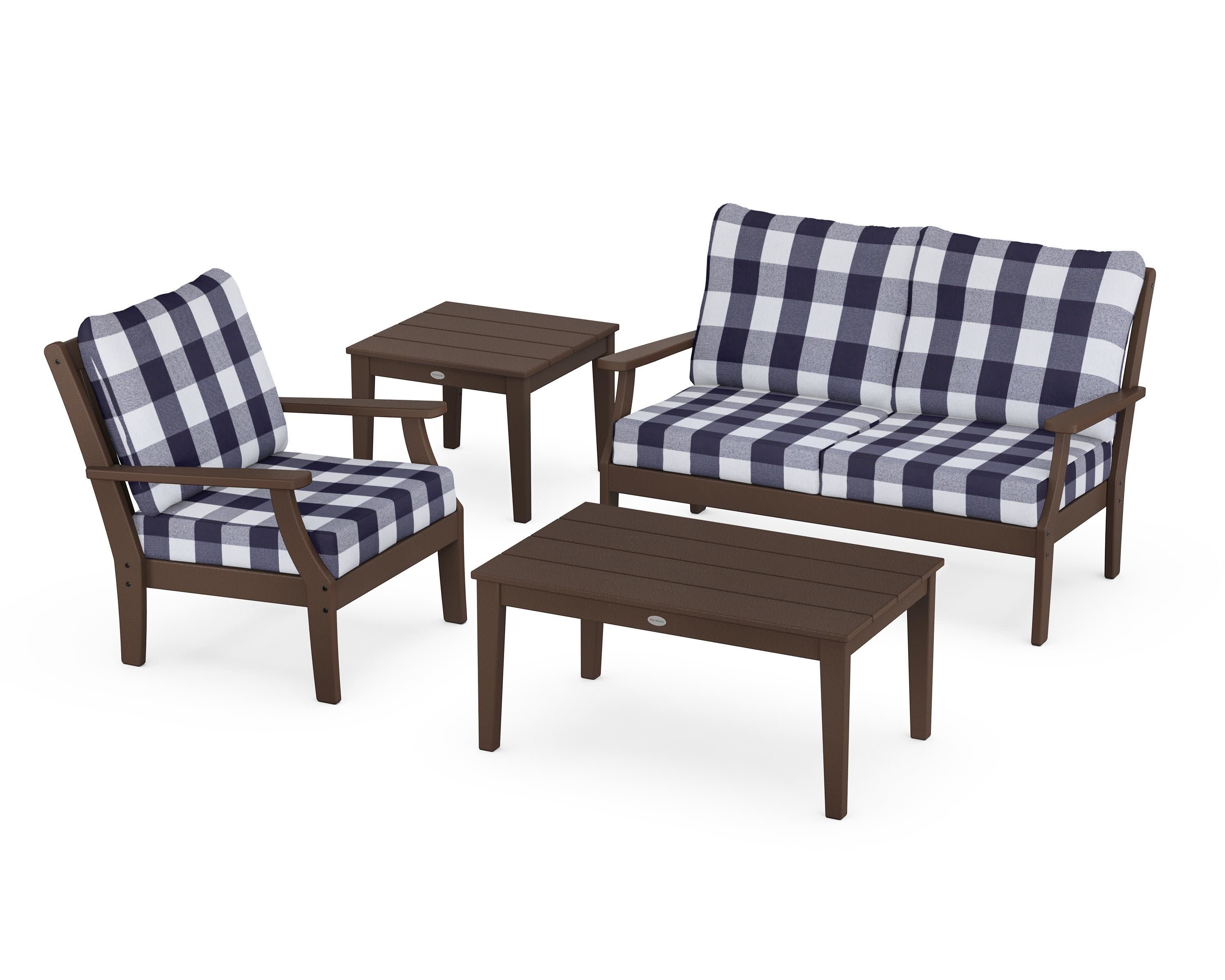 Braxton 4-Piece Deep Seating Set in Mahogany / Buffalo Plaid Navy