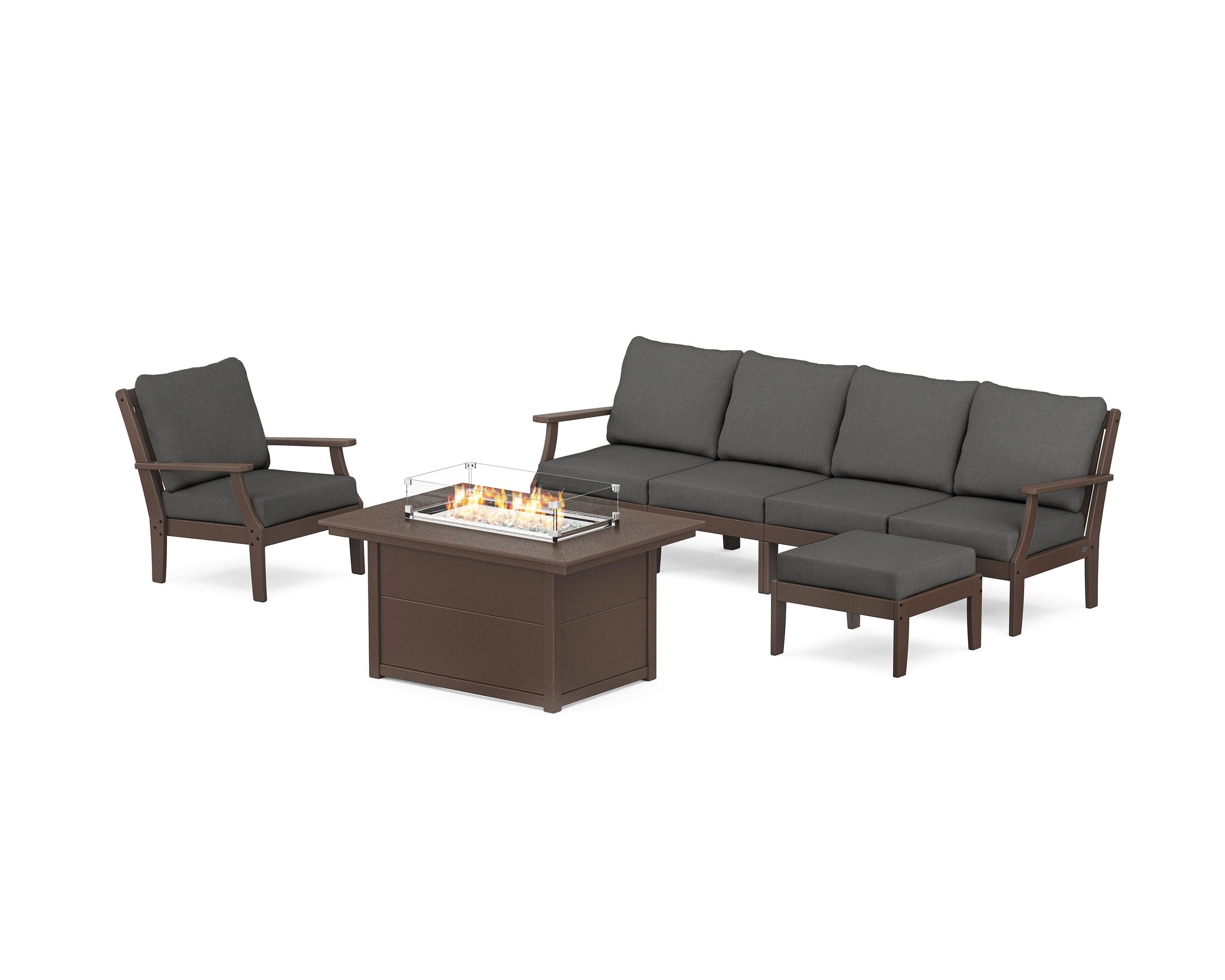 Braxton Sectional Lounge and Fire Pit Set in Mahogany / Spectrum Carbon