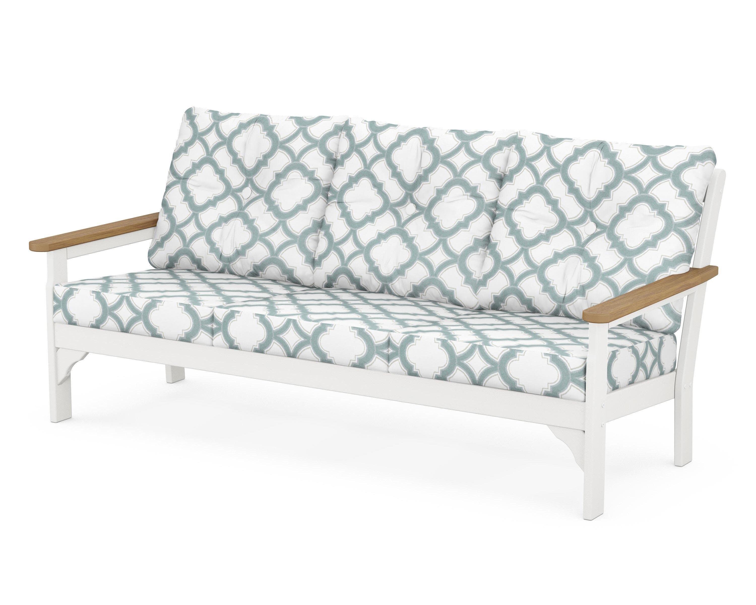 Vineyard Deep Seating Sofa in White / Natural / Trellis Glacier Spa