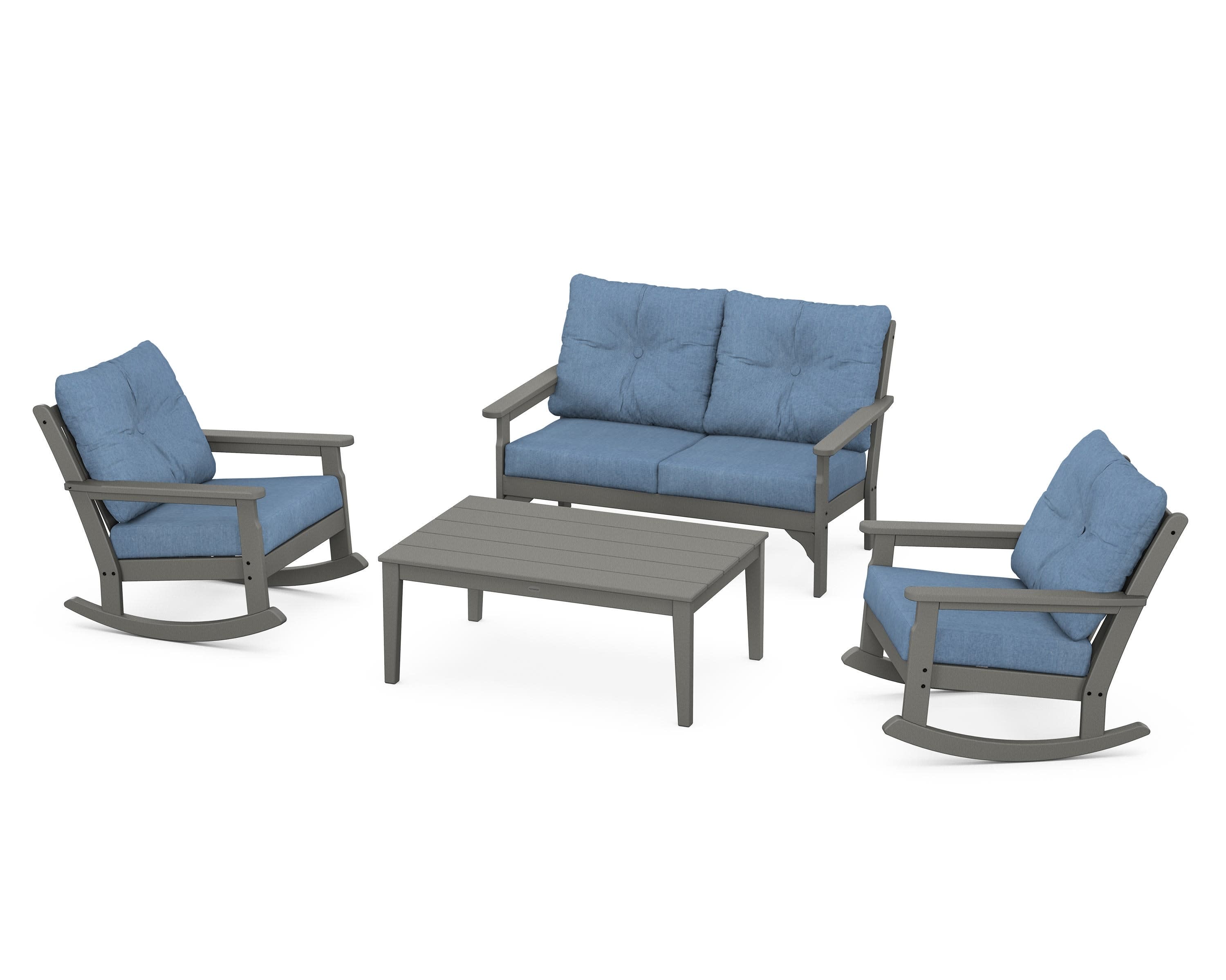 Vineyard 4-Piece Deep Seating Rocking Chair Set in Slate Grey / Sky Blue