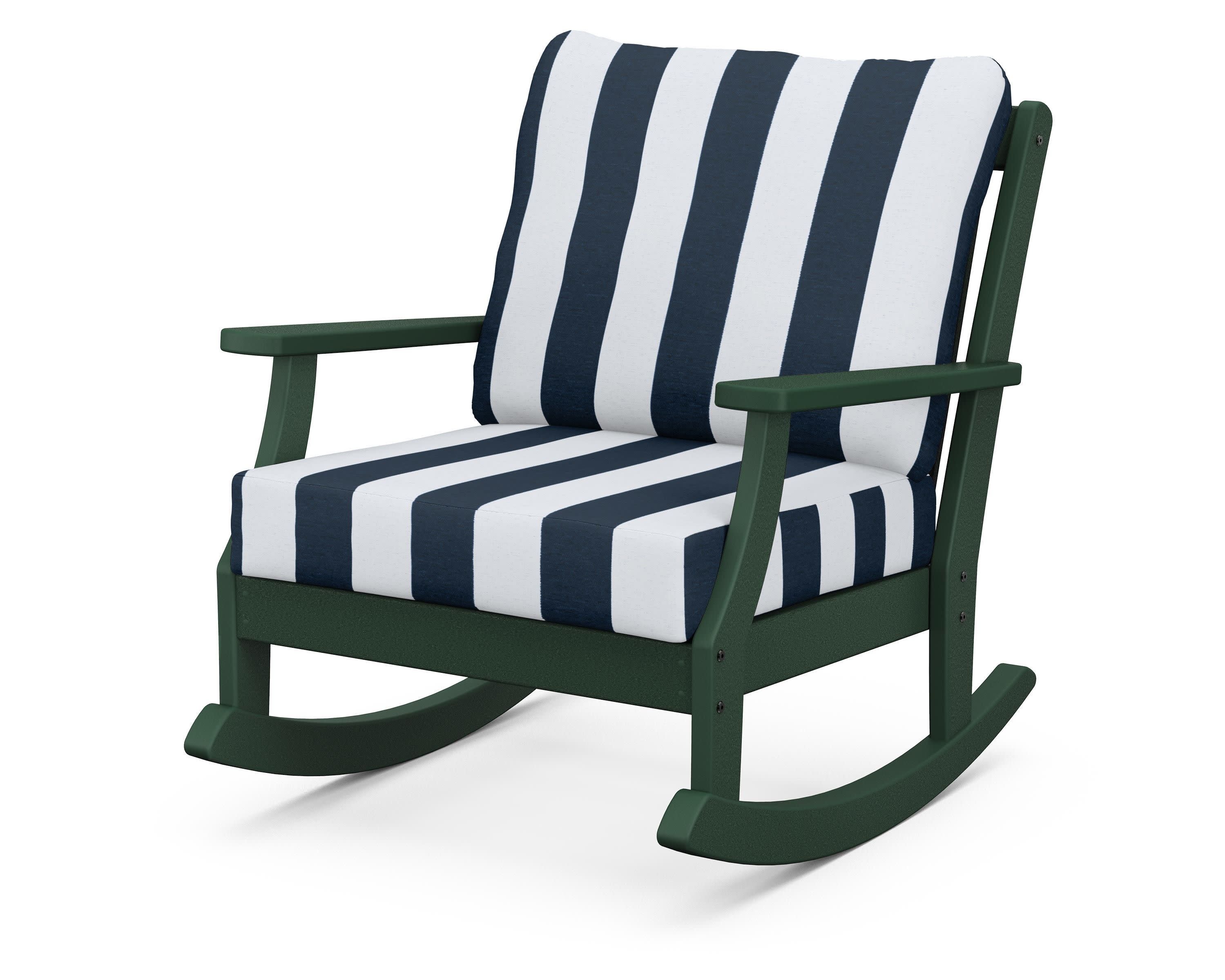 Braxton Deep Seating Rocking Chair in Green / Cabana Stripe Marine Indigo